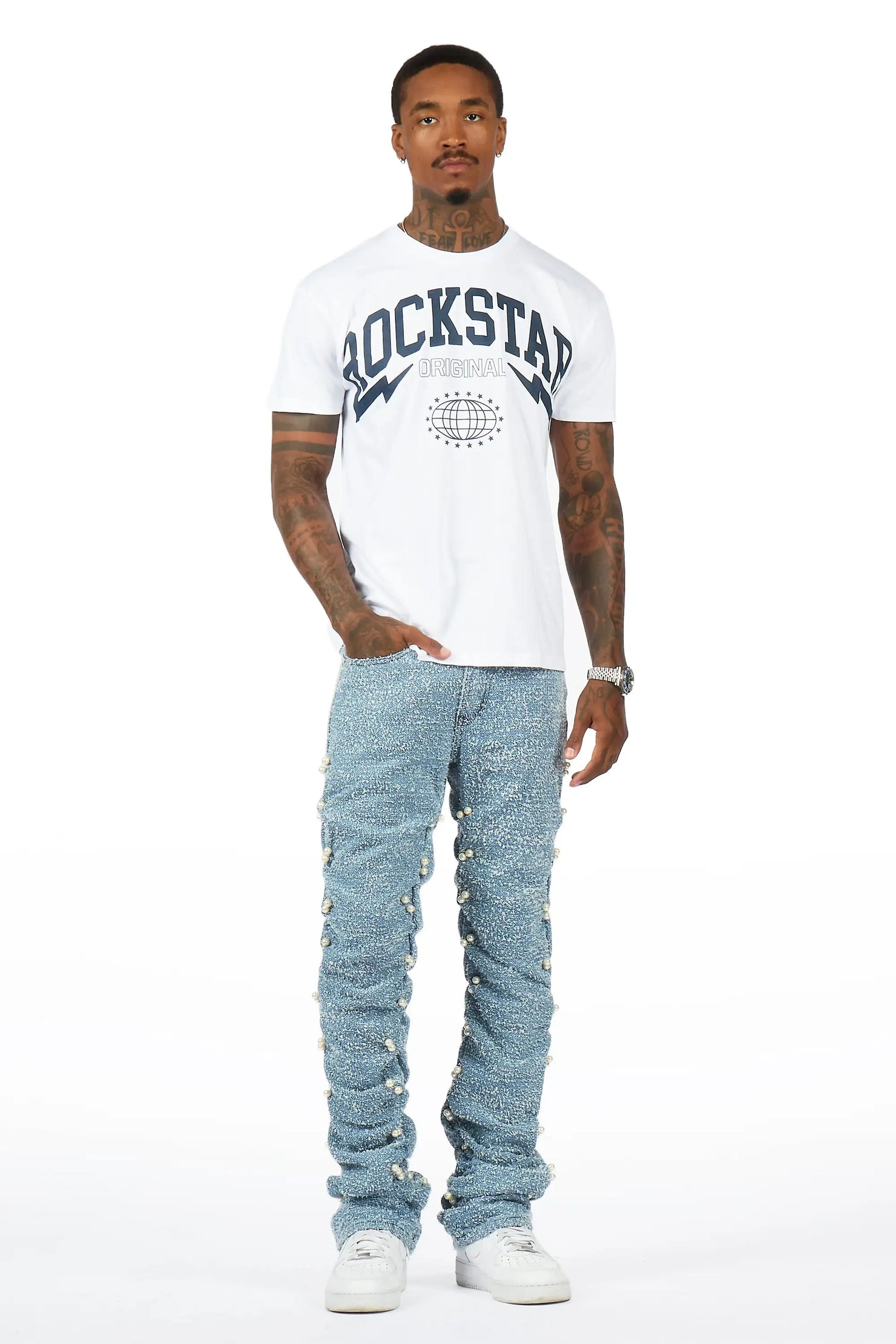 Stori White/ Navy Graphic T-Shirt