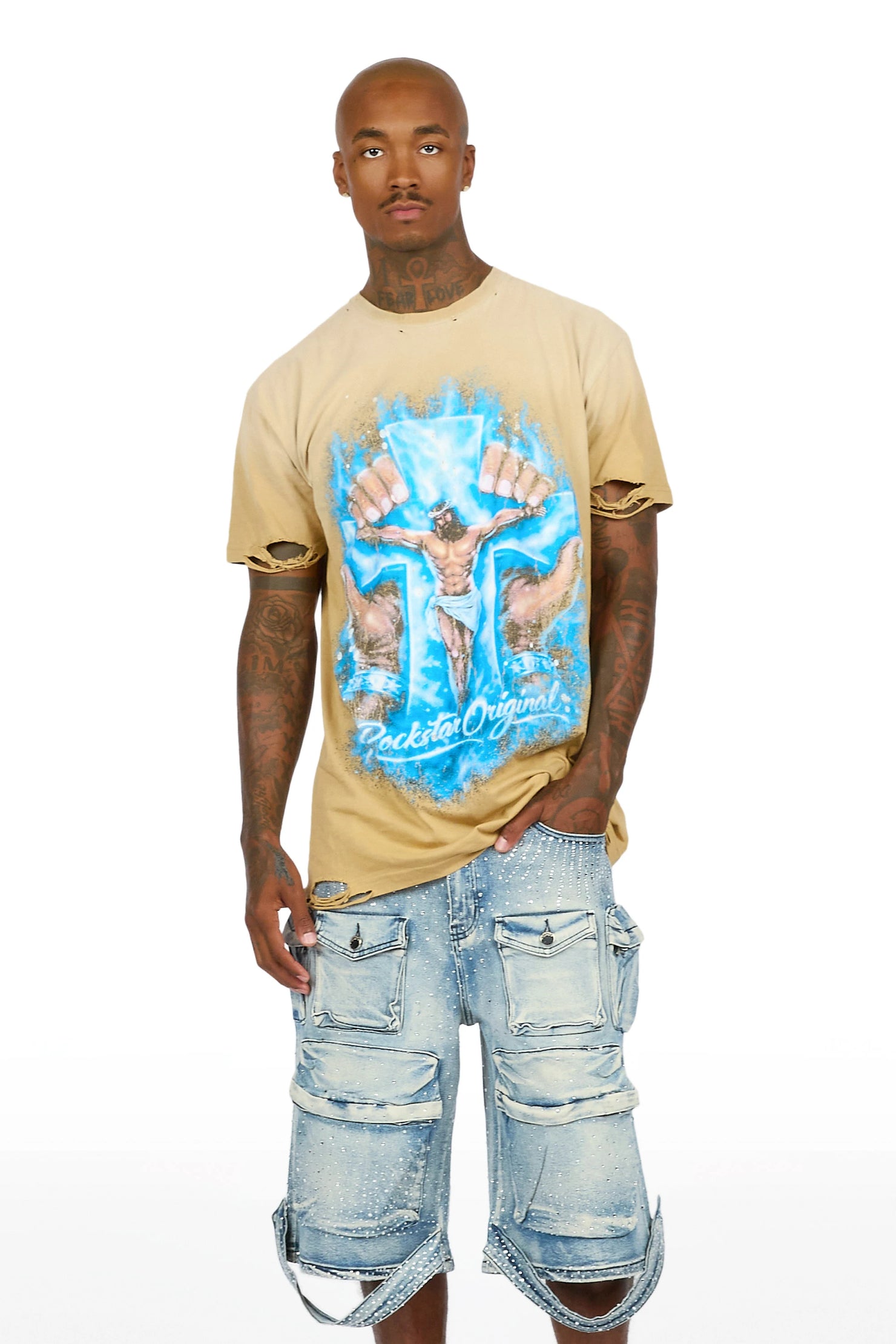 Cee Beige Oversized Graphic T-Shirt