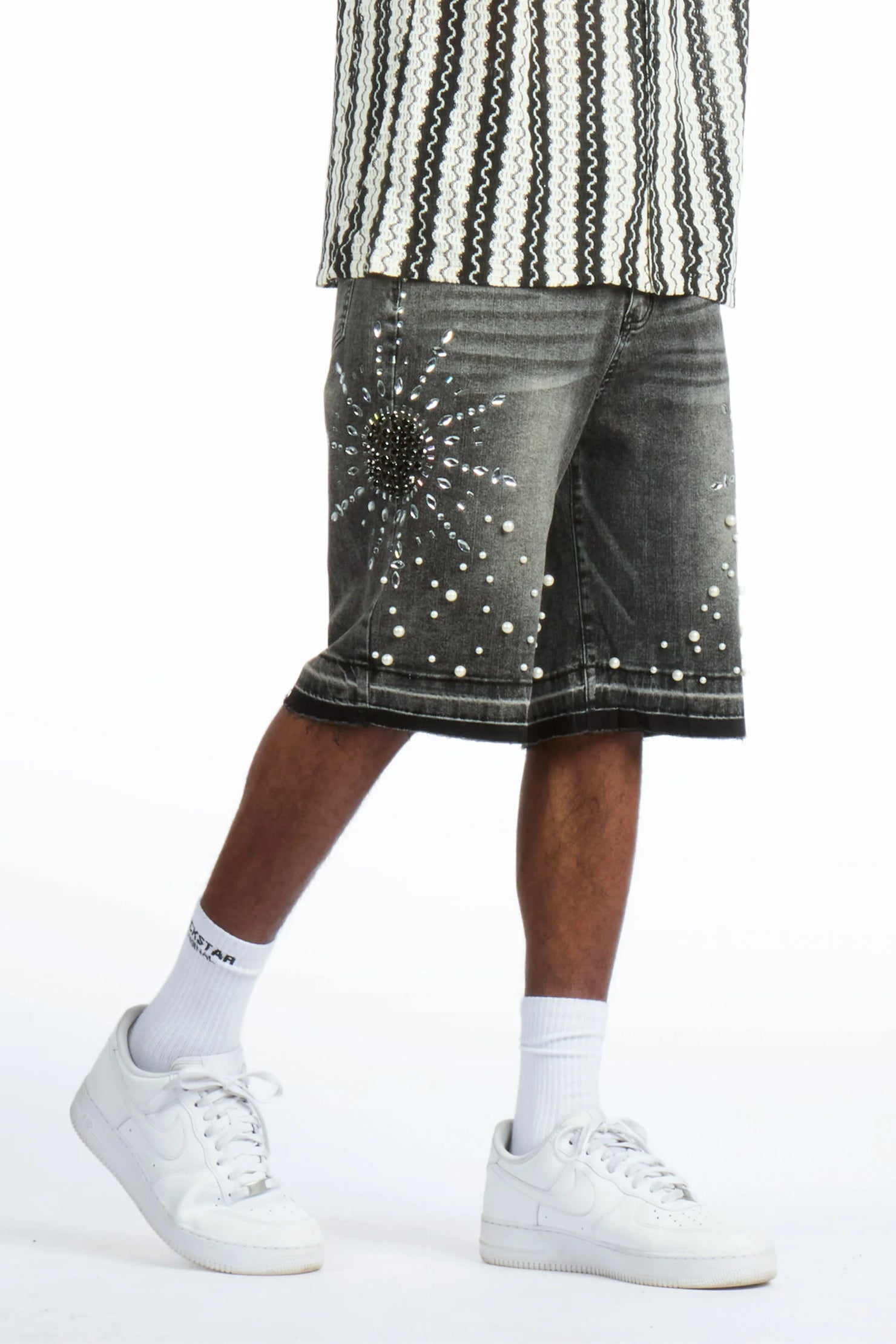 Tryst Black Rhinestone Denim Short