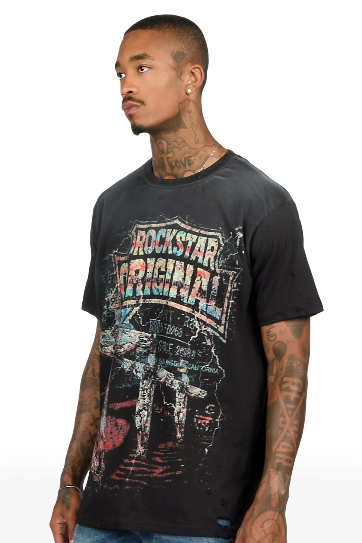 Clemons Black Oversized Graphic T-Shirt