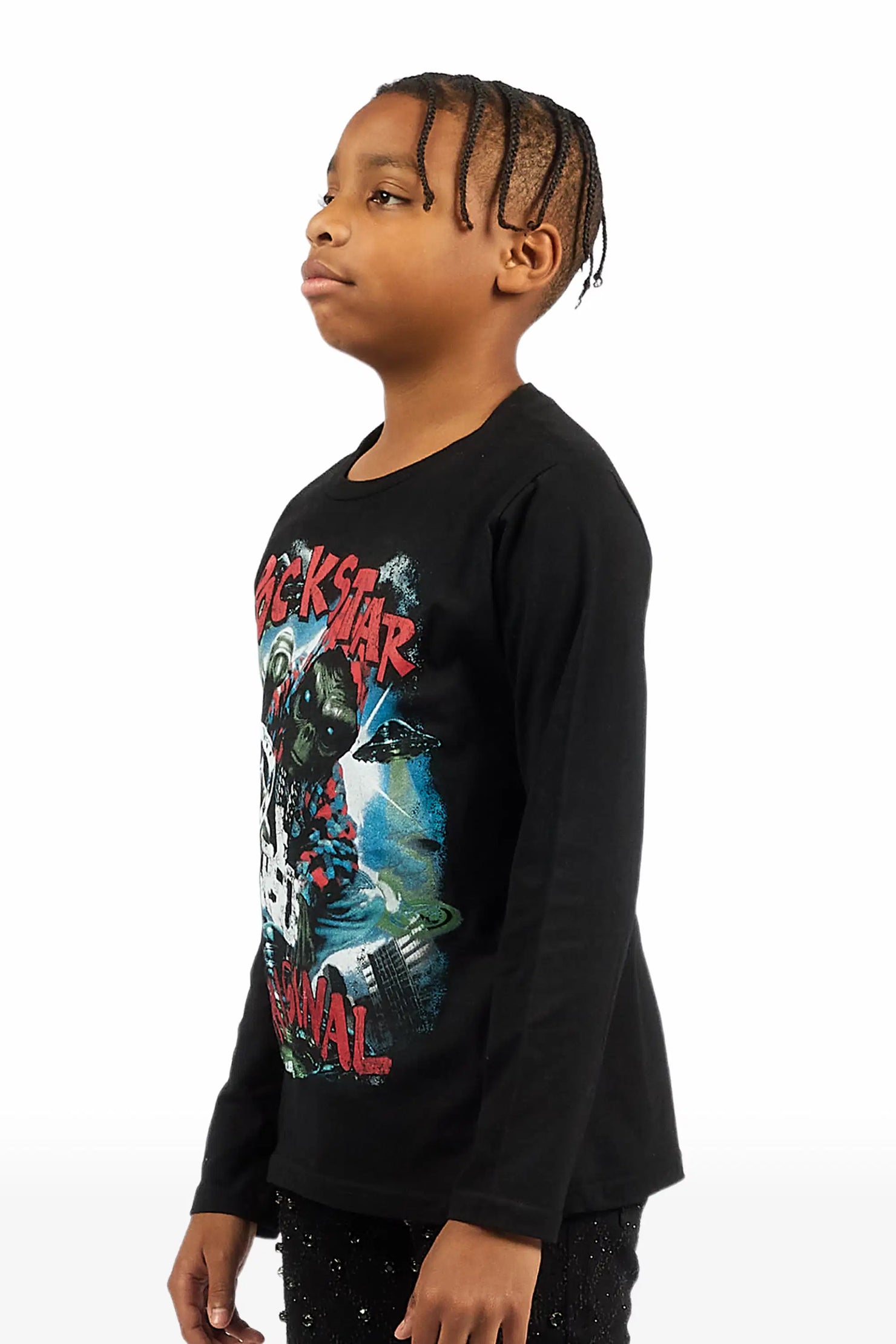 Boys Caevon Black/Multi Long Sleeve Graphic T-Shirt