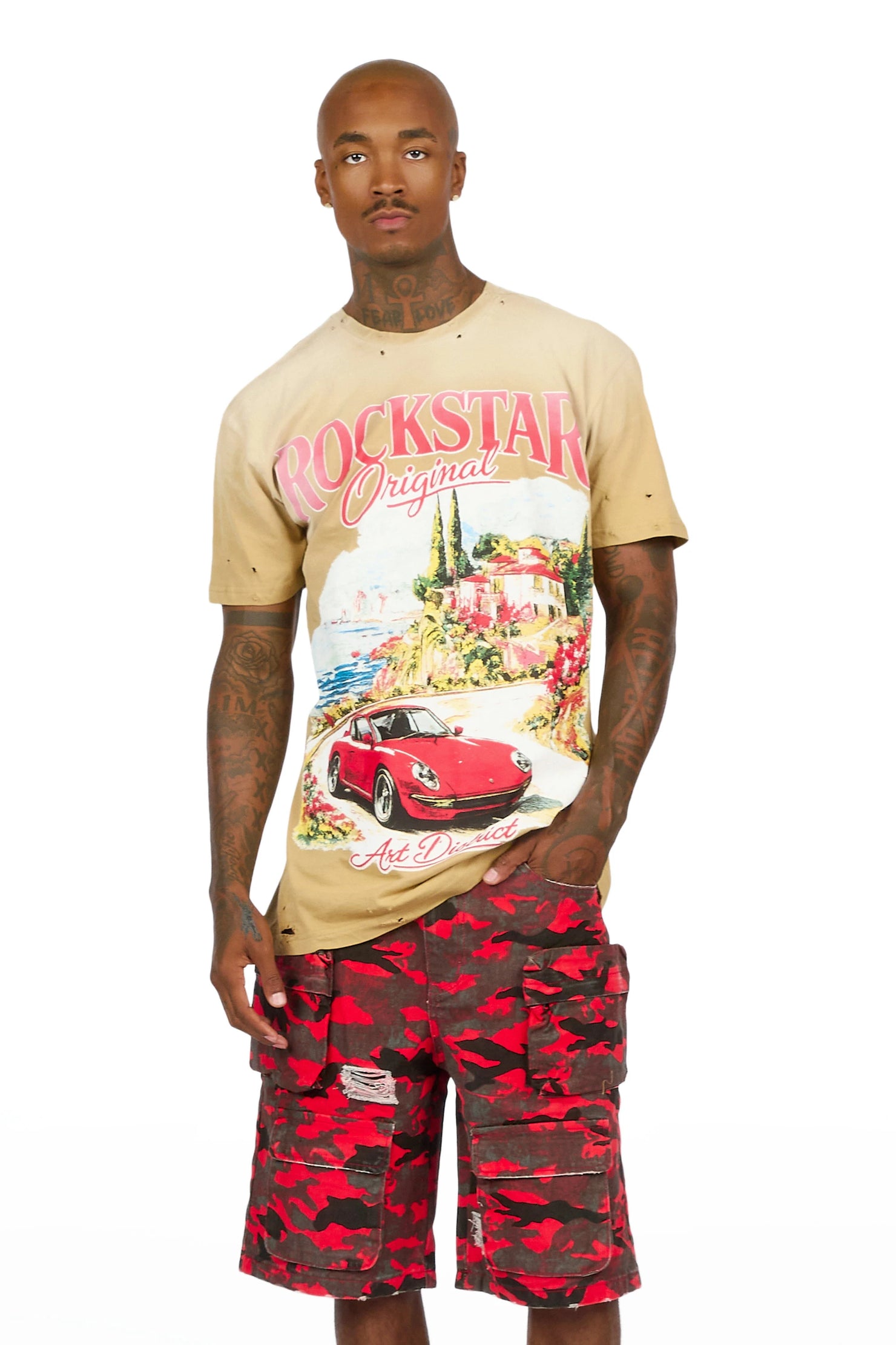 Savion Red Camo Denim Short