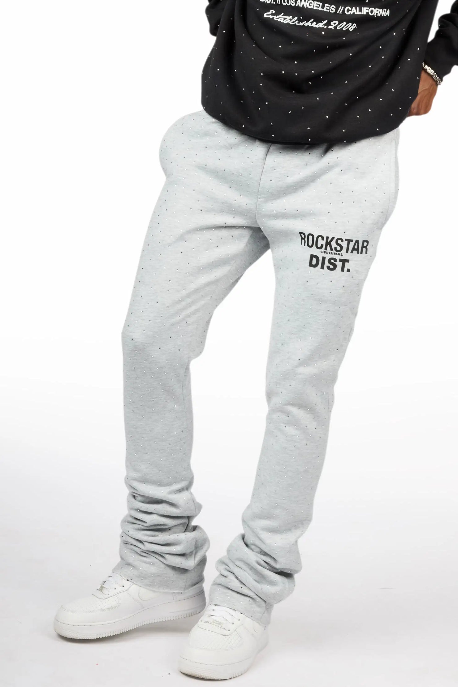 Alpine Rhinestone Heather Grey Stacked Flare Pant
