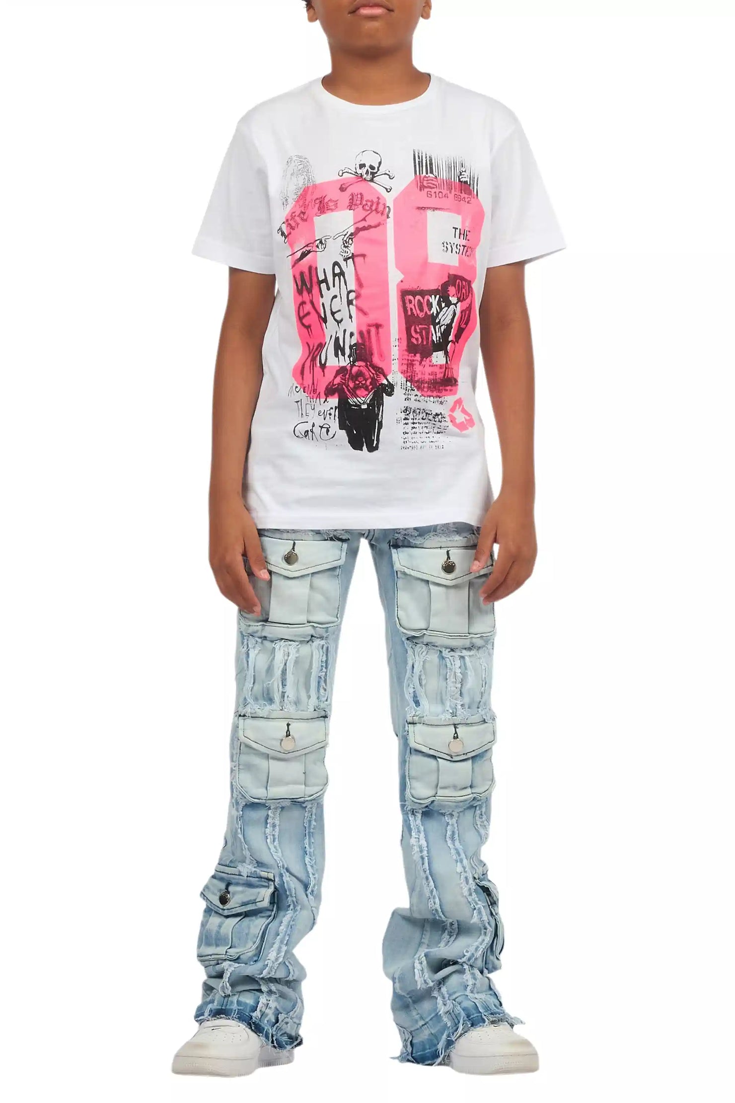 Boys Frey Light Blue Stacked Flare Jean