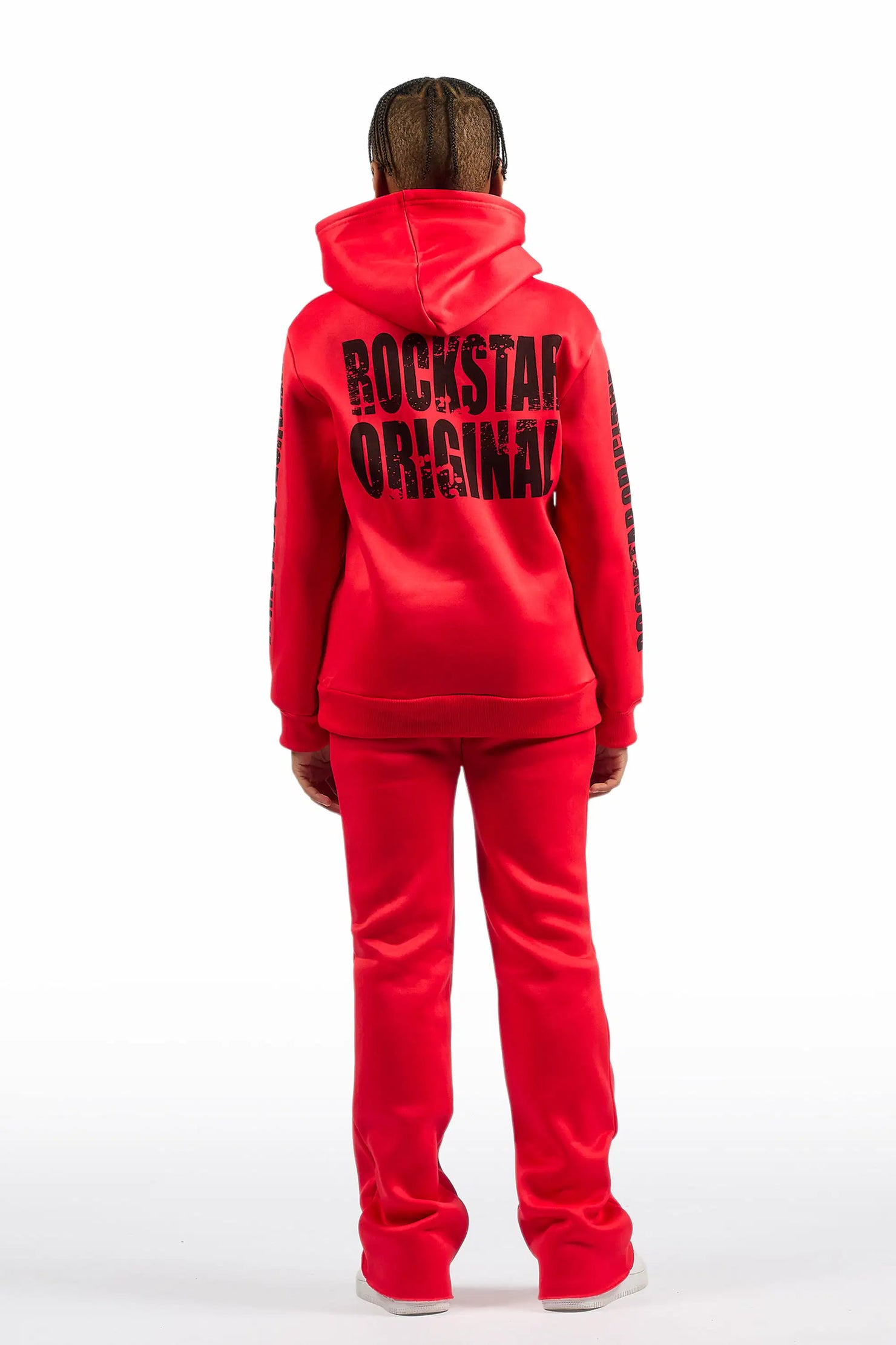 Boys Keve Red Hoodie Stacked Track Pant Set