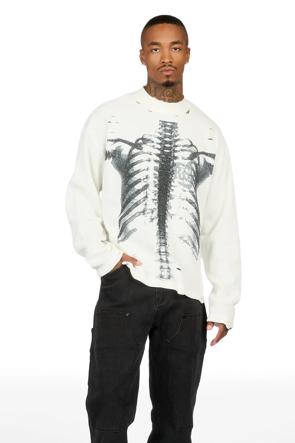 Caliz Off White Thermal Long Sleeve T-Shirt