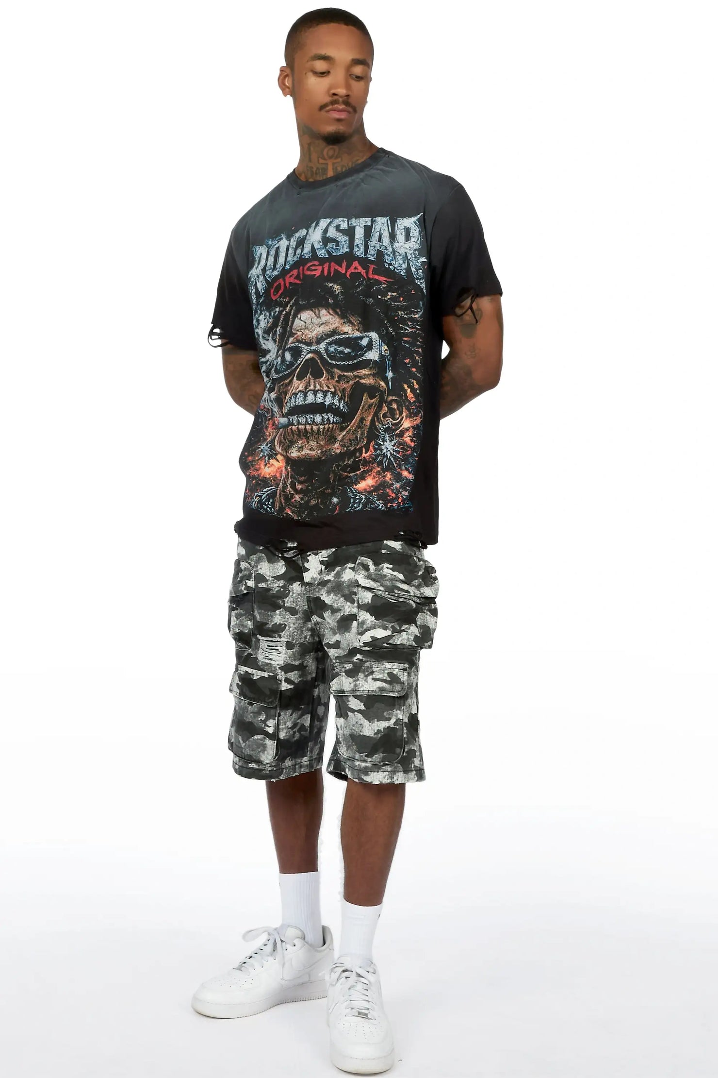 Savion Grey Camo Denim Short
