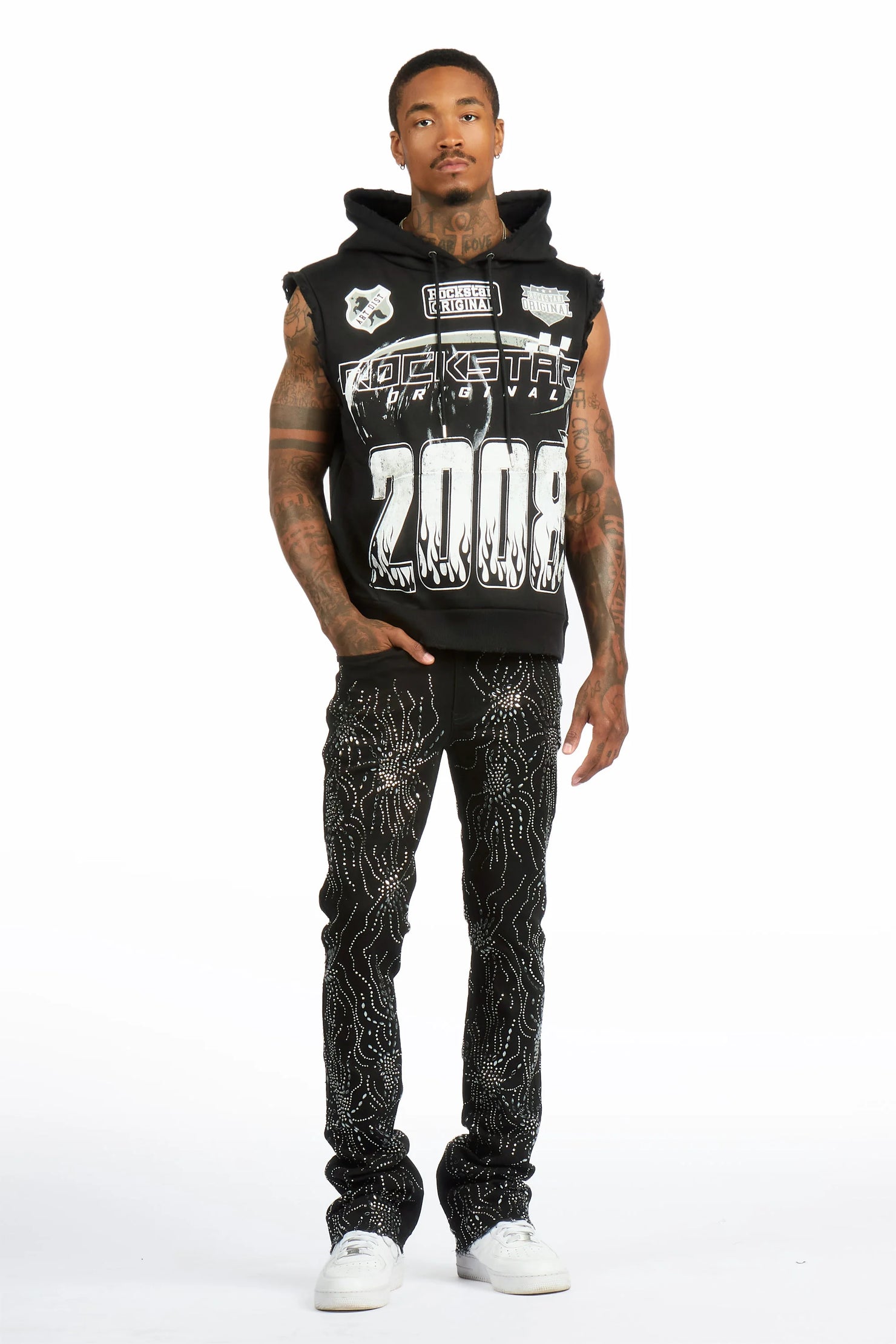 Amos Black Cut Sleeve Hoodie