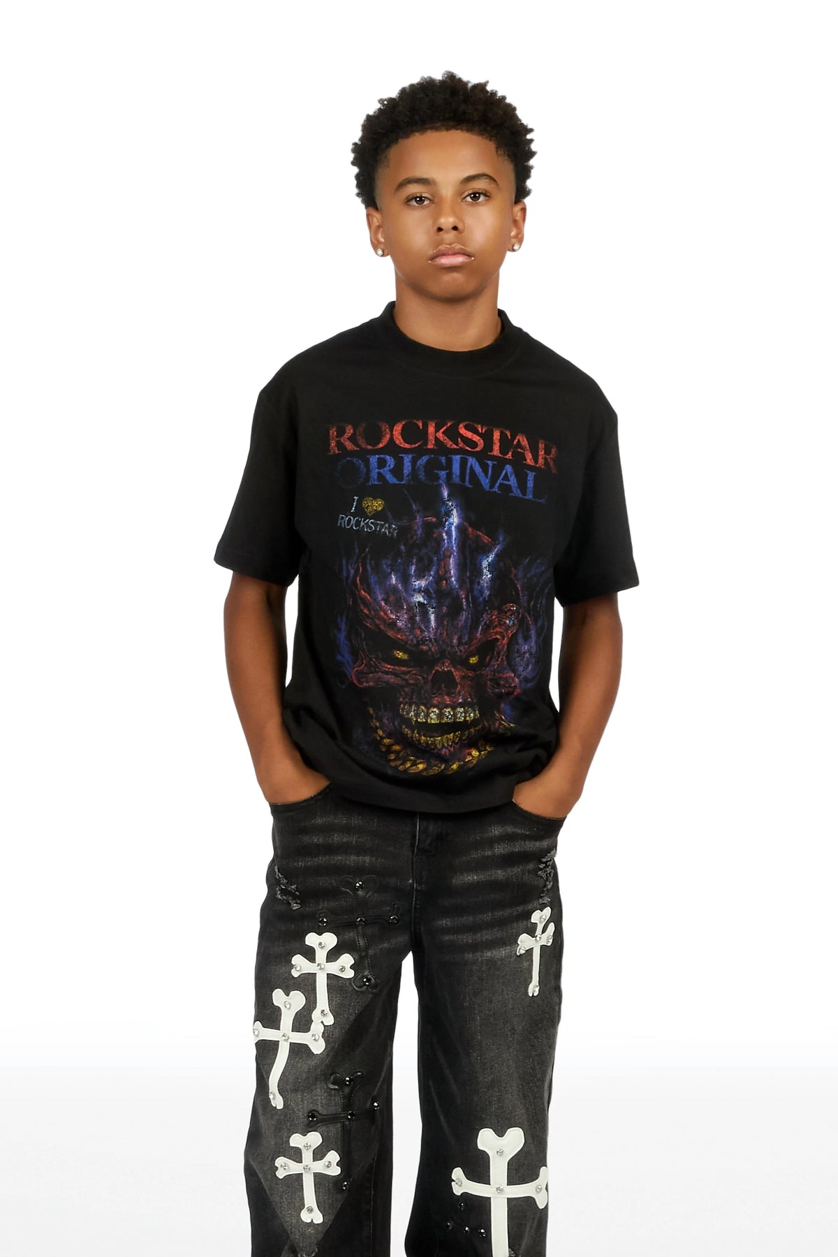 Boys Oliver Dark Grey Patch Baggy Fit Jean