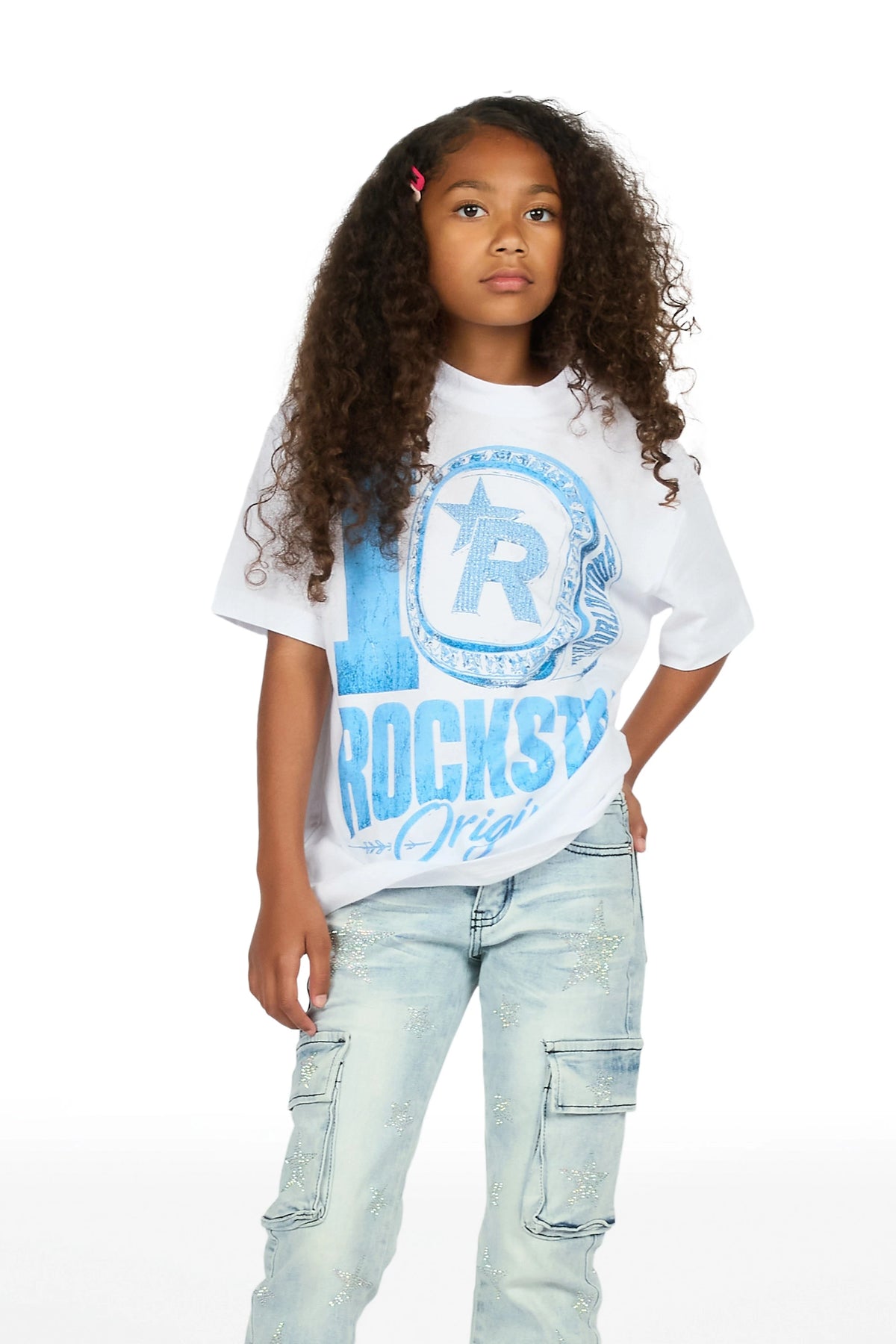 Girls Kendrica Light Wash Rhinestone Stacked Jean