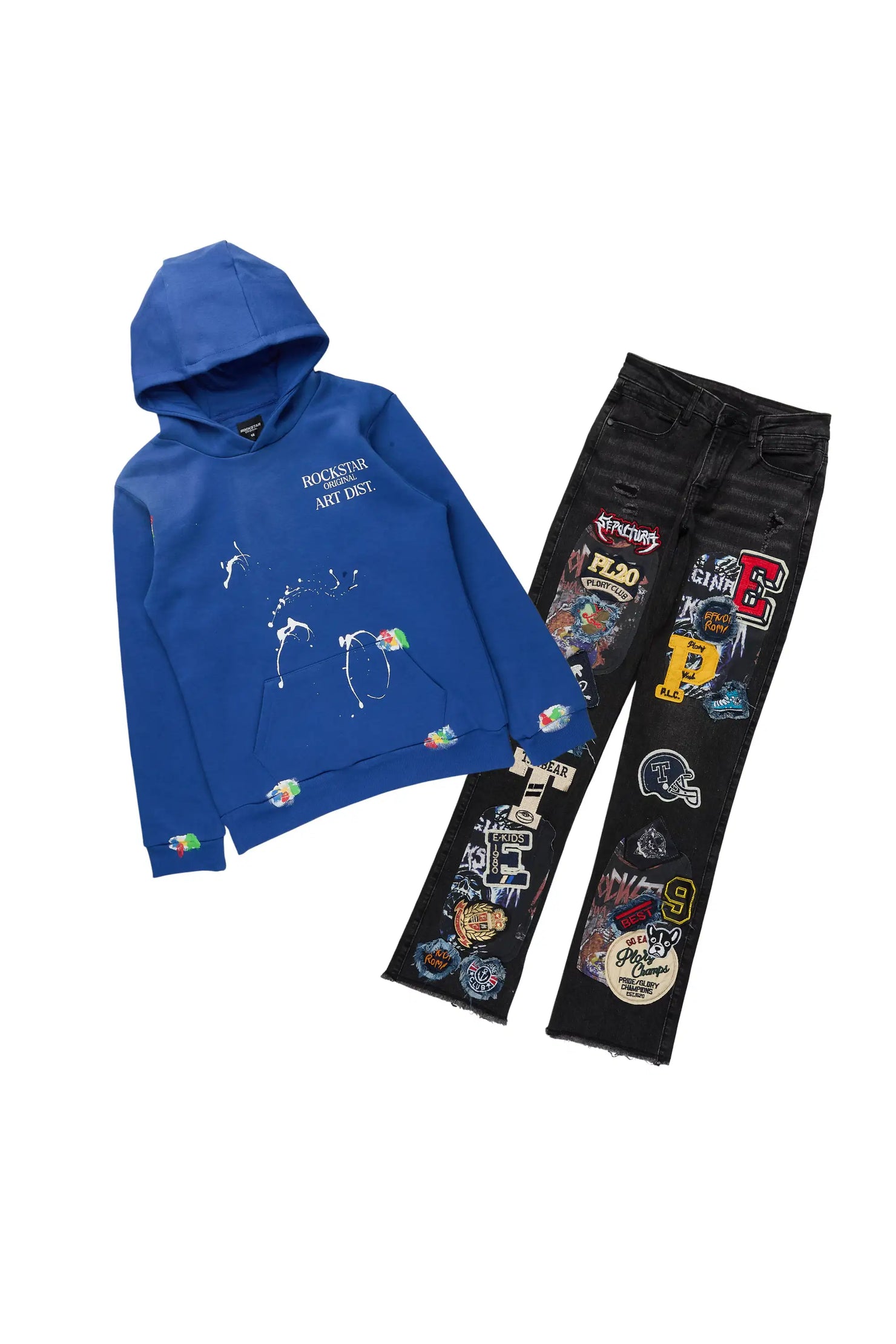 Boys Palmer Royal Blue Hoodie & Espen Black Stacked Jean Set