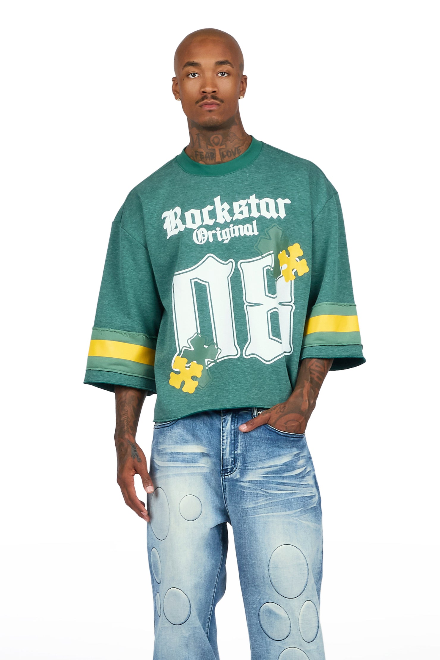 Bracken Green 3/4 Sleeve Boxy Crop Tee