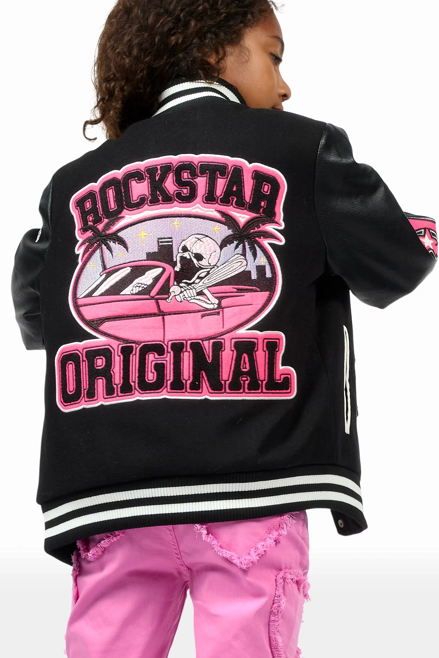 Girls Jermika Black Oversized Varsity Jacket