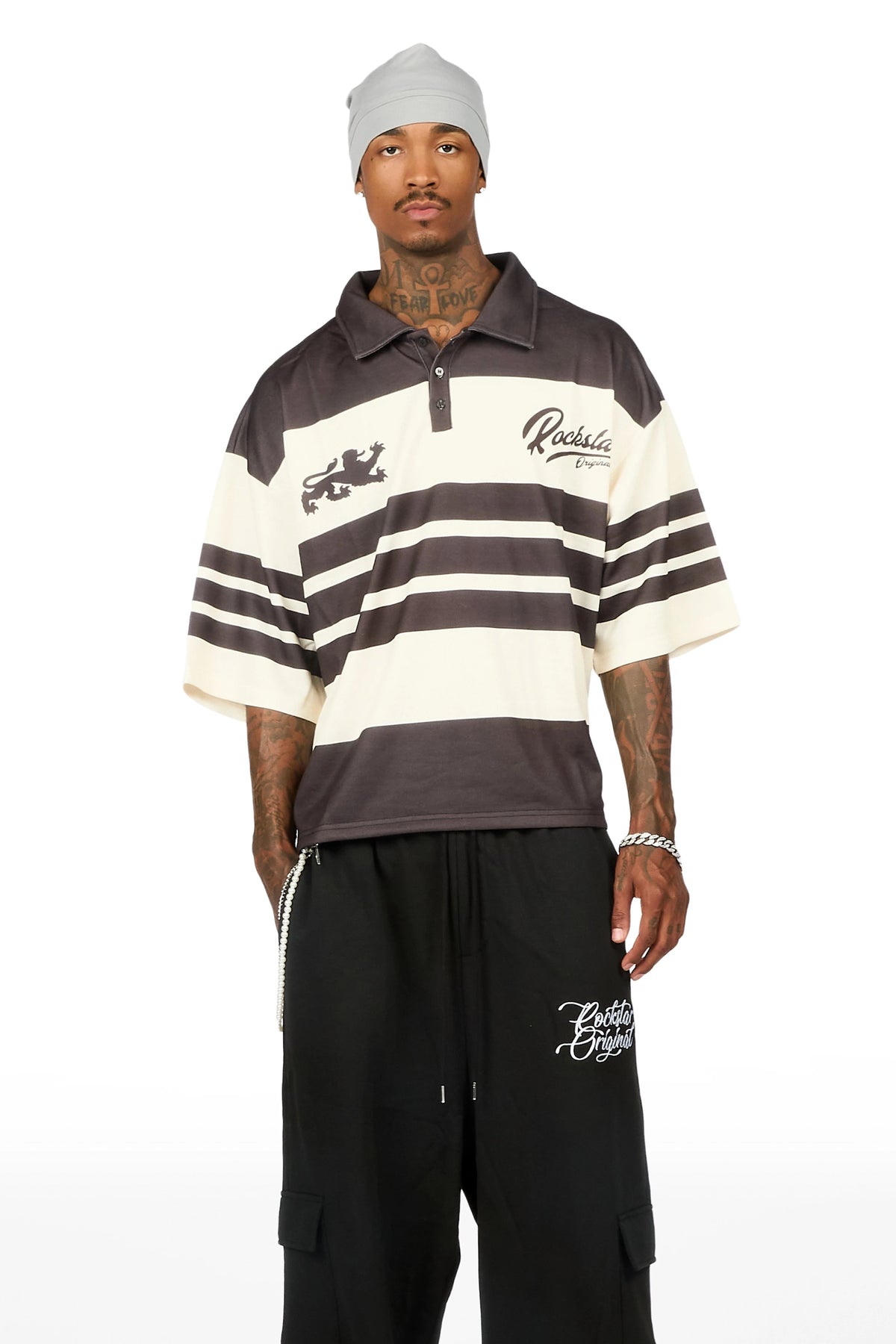 Yazan Black/Cream Crop Boxy Polo Shirt