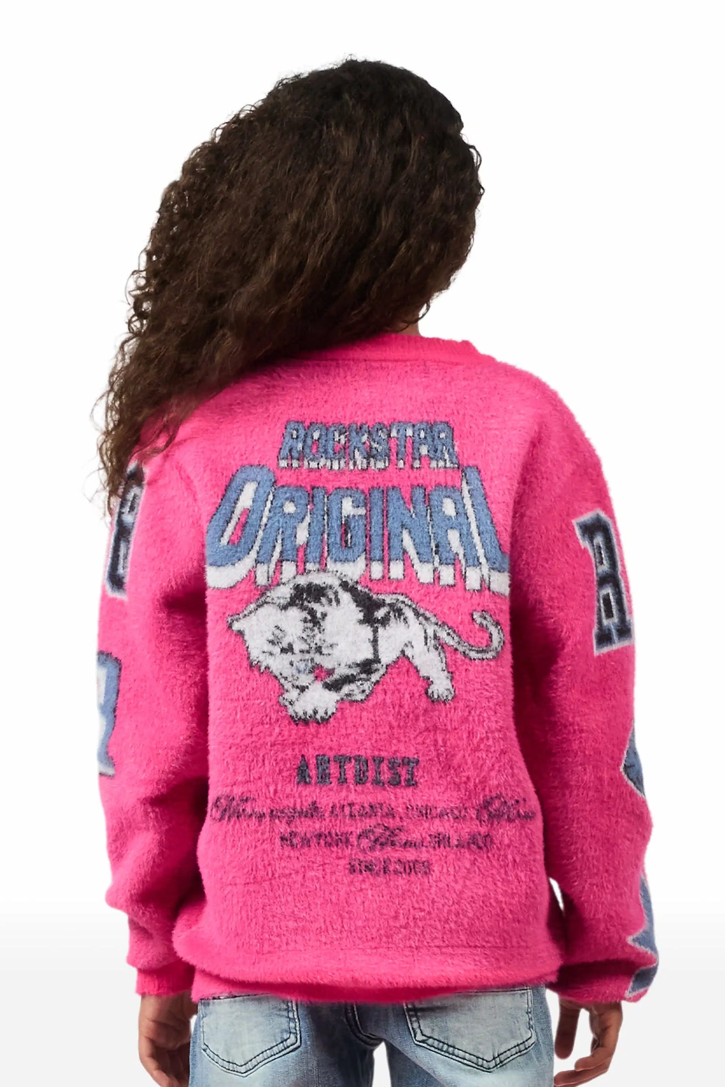 Girls Delling Pink Mohair Knit Cardigan