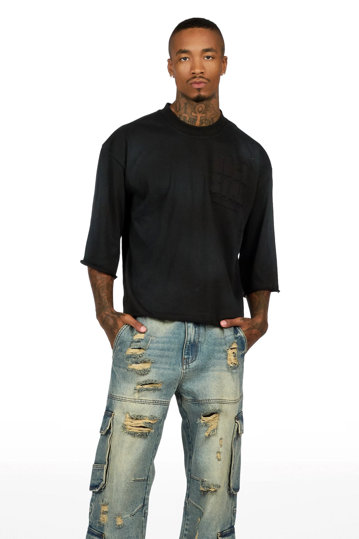 Beloa Black 3/4 Boxy Crop Tee