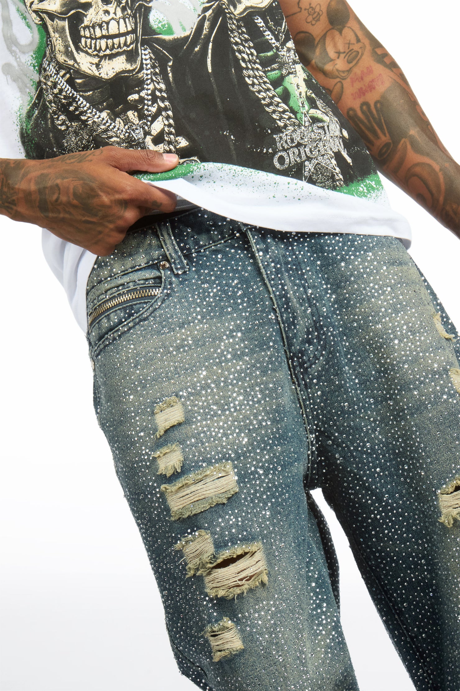 Hendrix Dark Blue Rhinestone Baggy Fit Jean