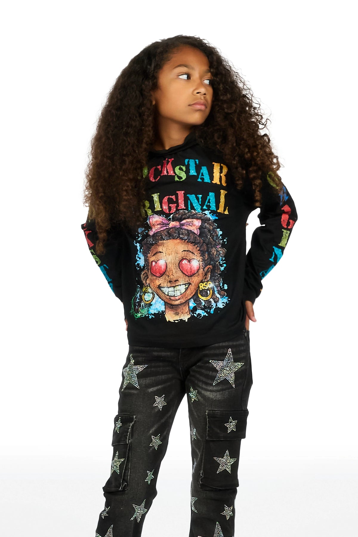 Girls Jaggy Black Long Sleeve Graphic T-Shirt