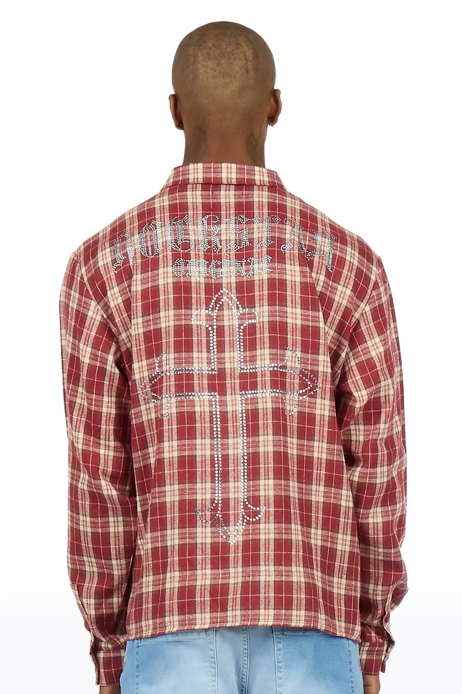 Poldi Red Rhinestone Flannel Long Sleeve Shirt