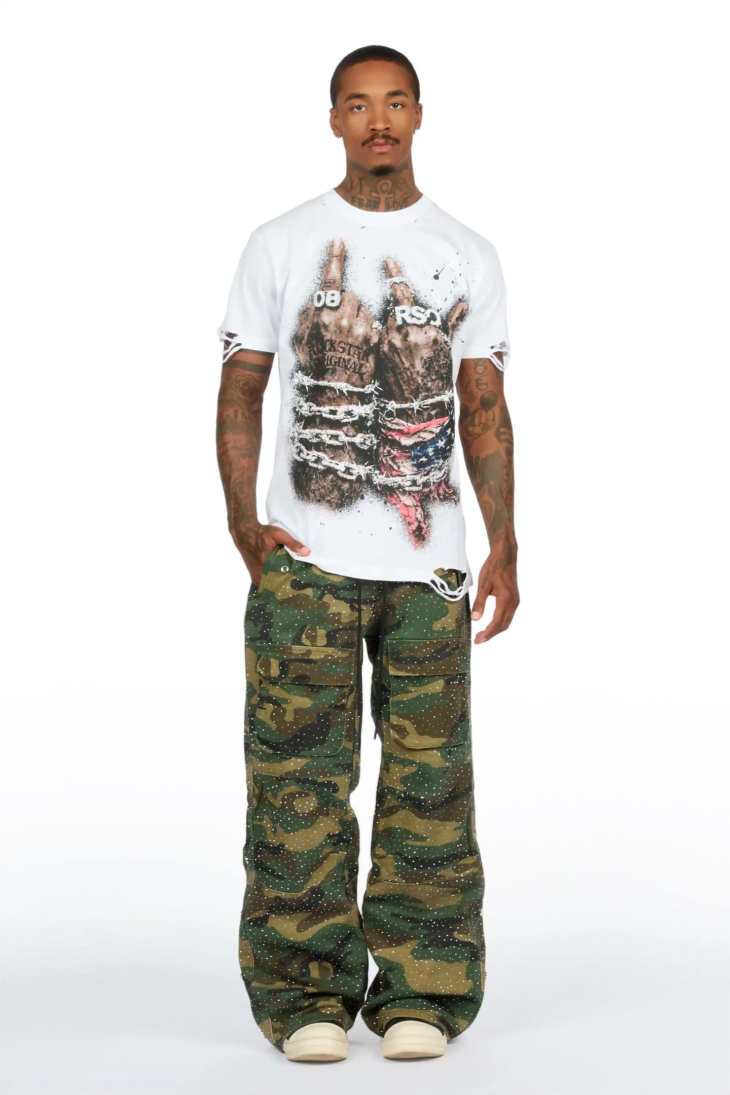 Yuri Camo Rhinestone Baggy Fit Jean