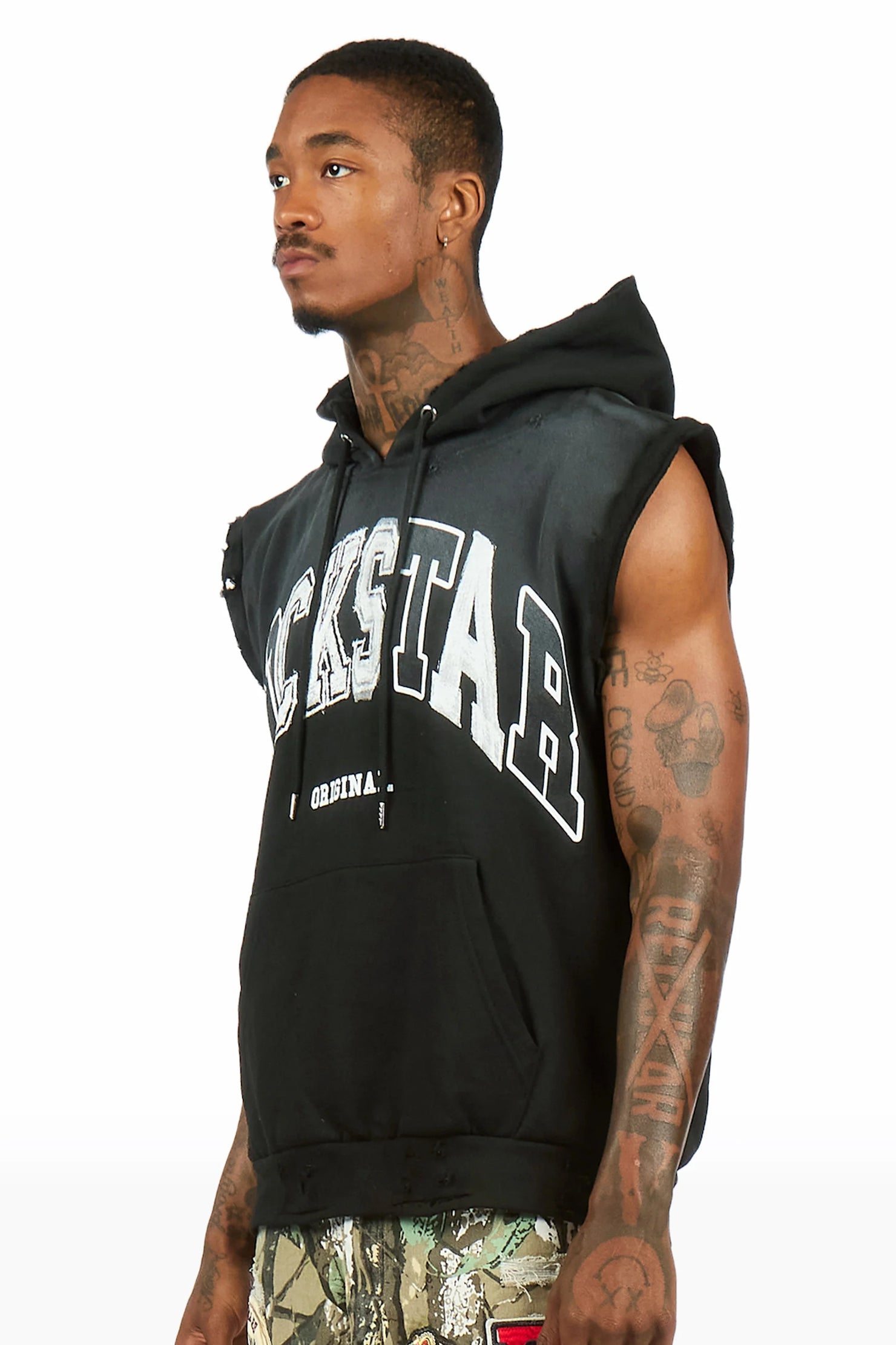 Bodie Black Cut Sleeve Hoodie