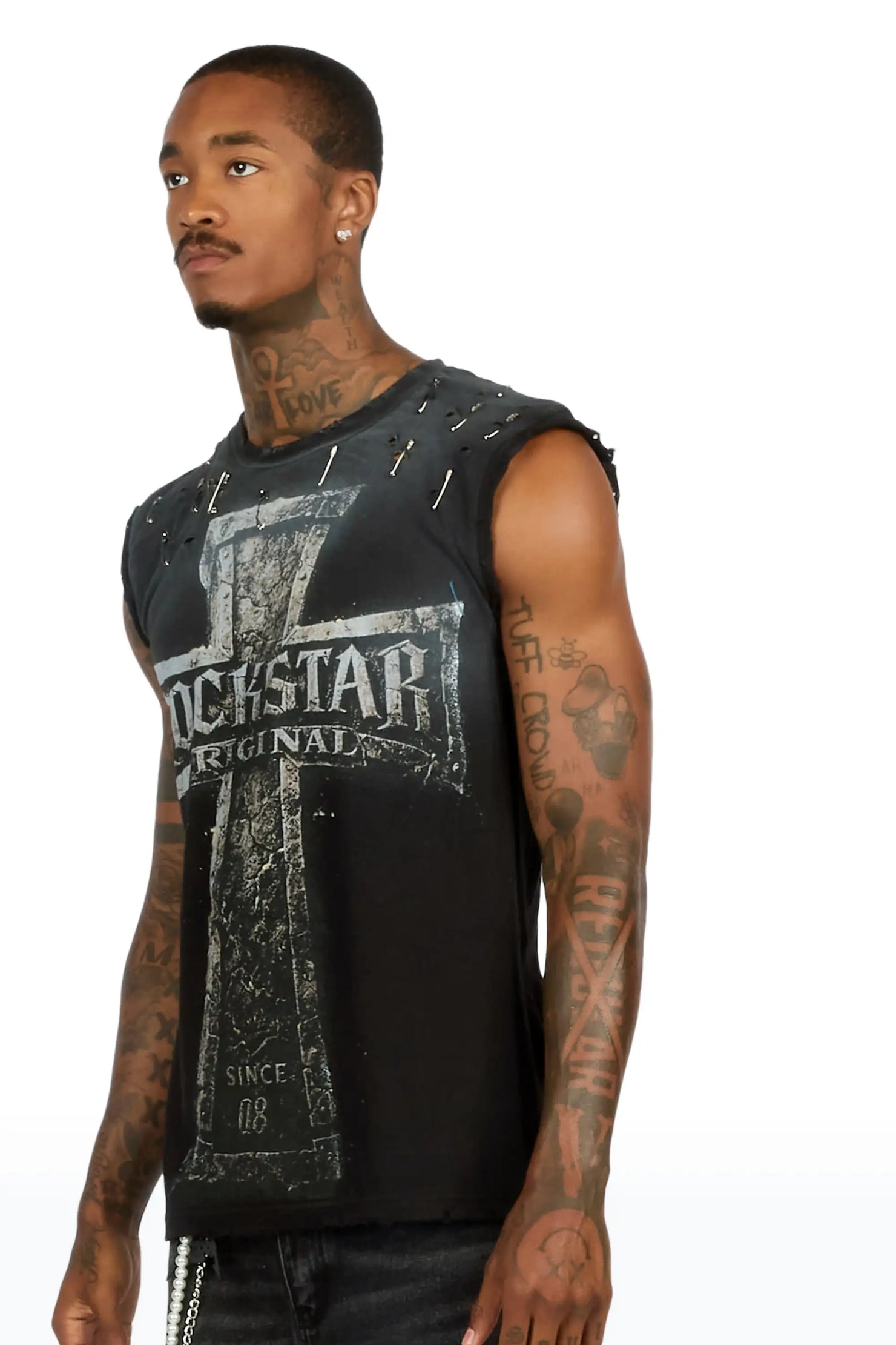 Mikell Black Oversized Cut Off T-Shirt
