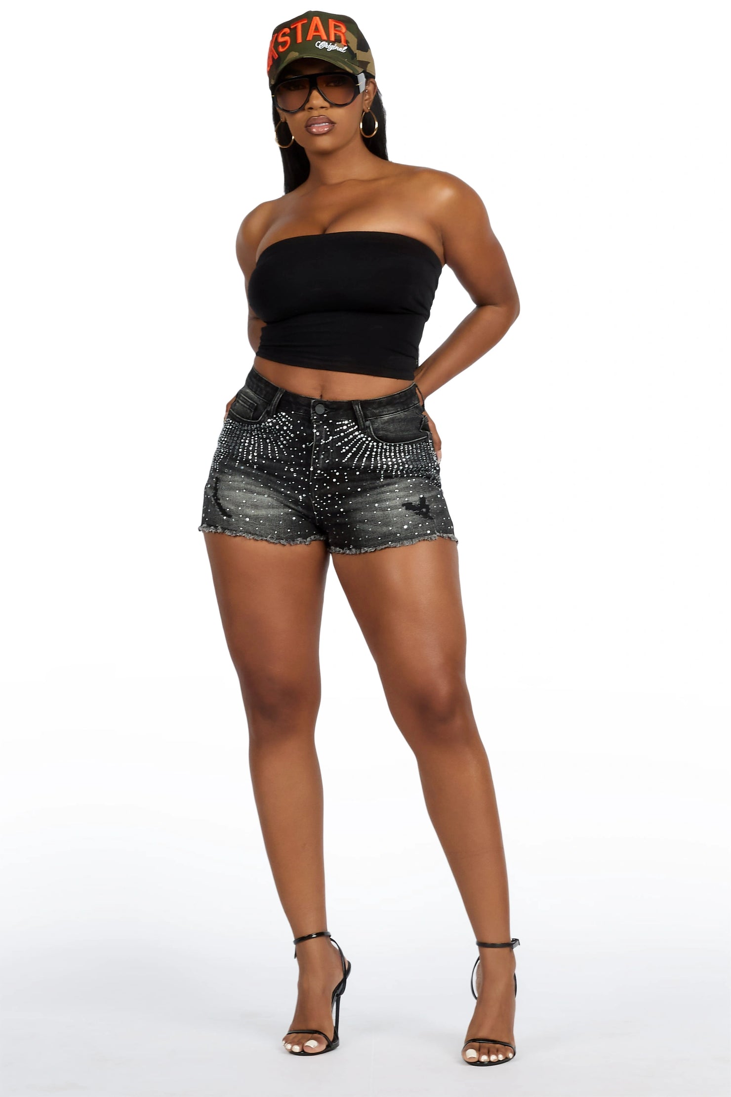 Ashela Black Rhinestone Booty Short