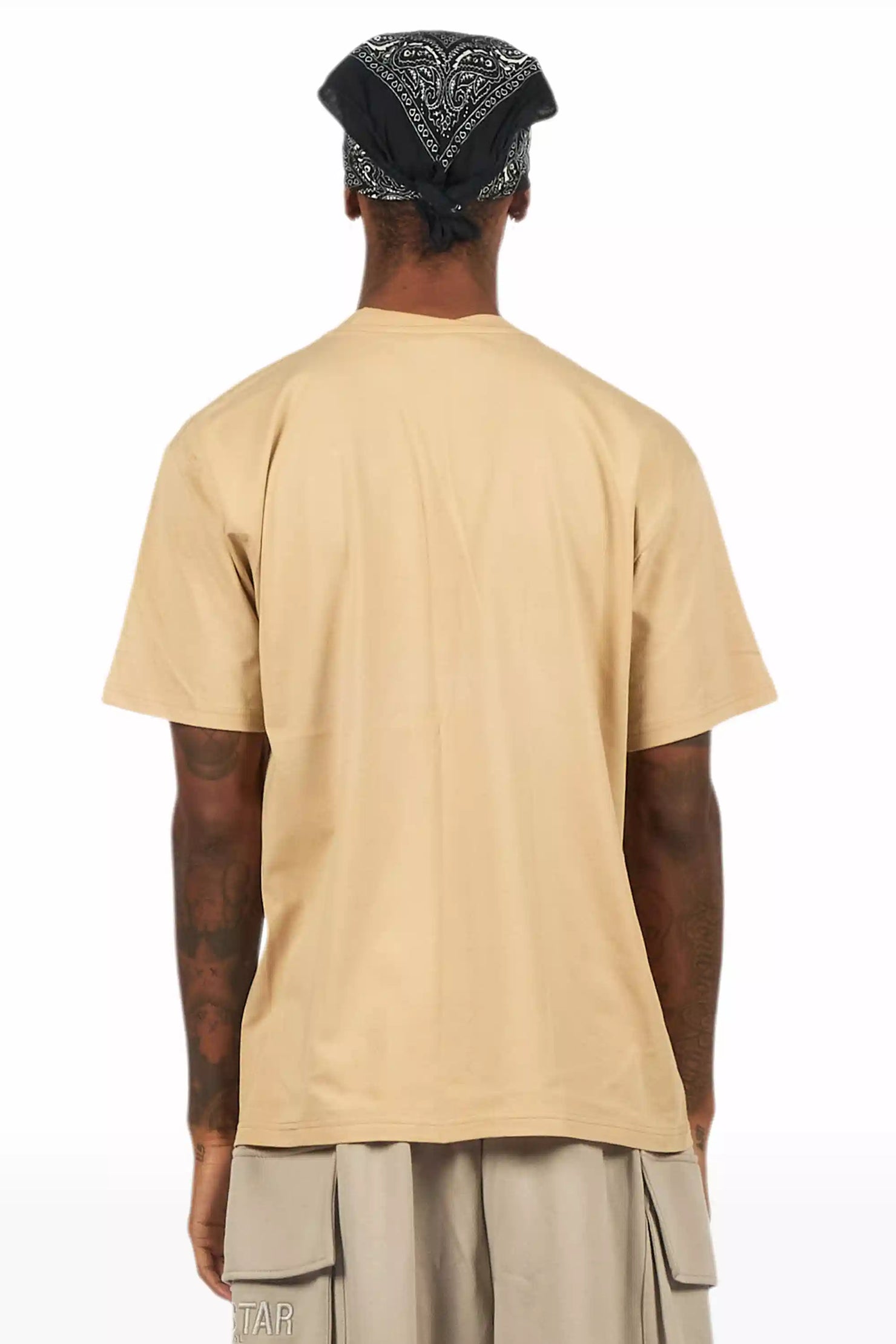 Axrian Beige/Pink Oversized Graphic T-Shirt