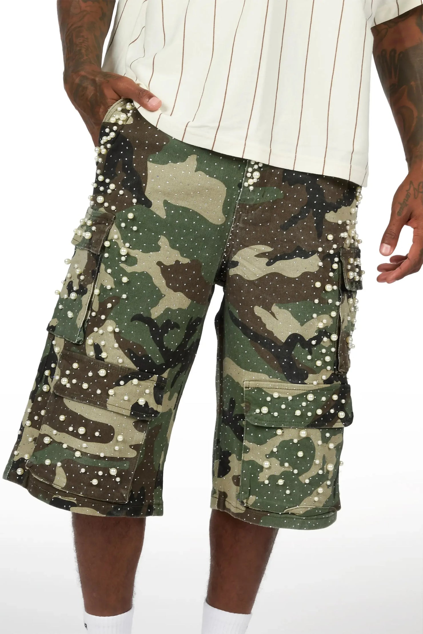 Semental Faded Camo Rhinestone Jort