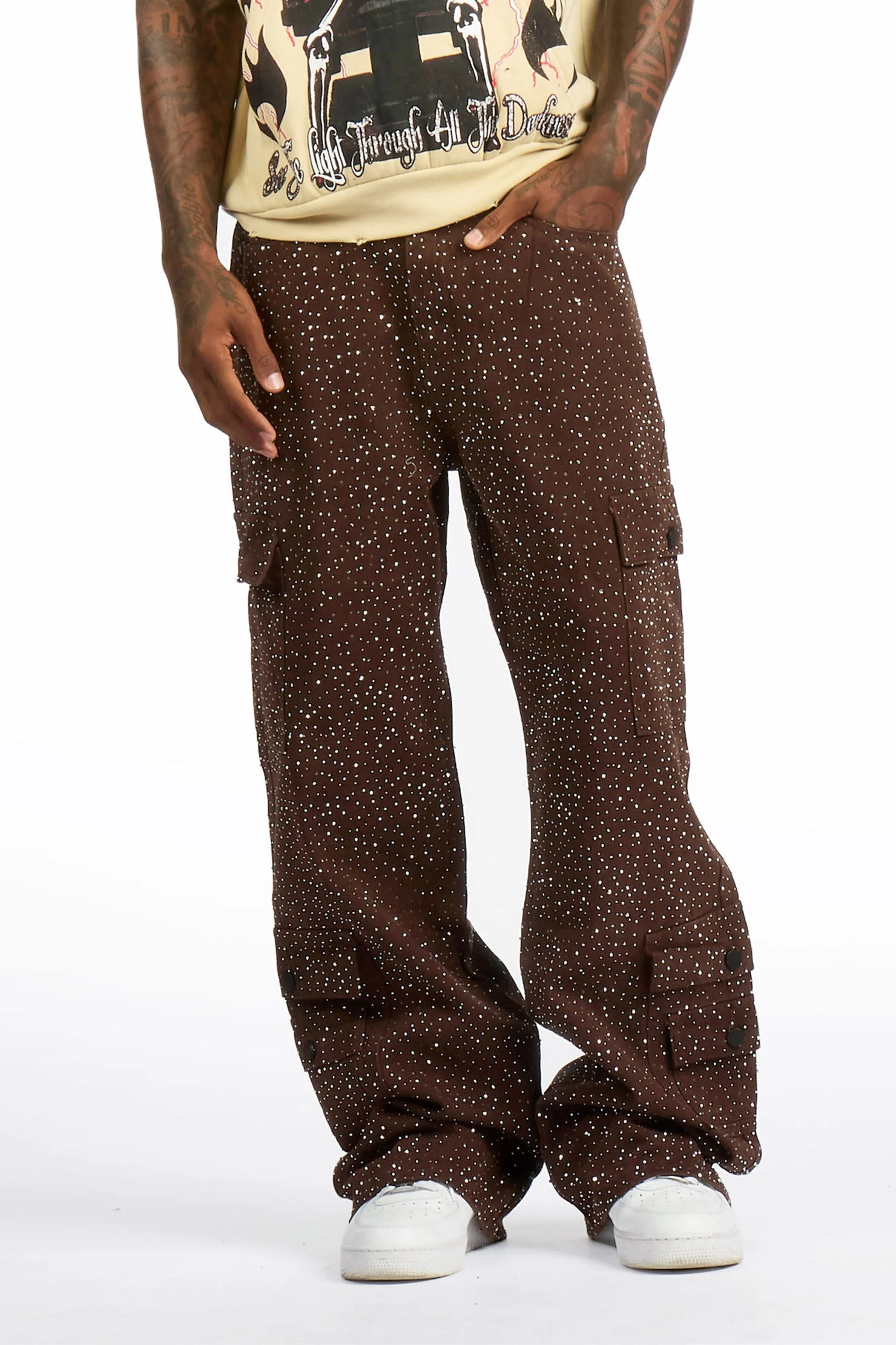 Aeson Brown Rhinestone Baggy Fit Jean