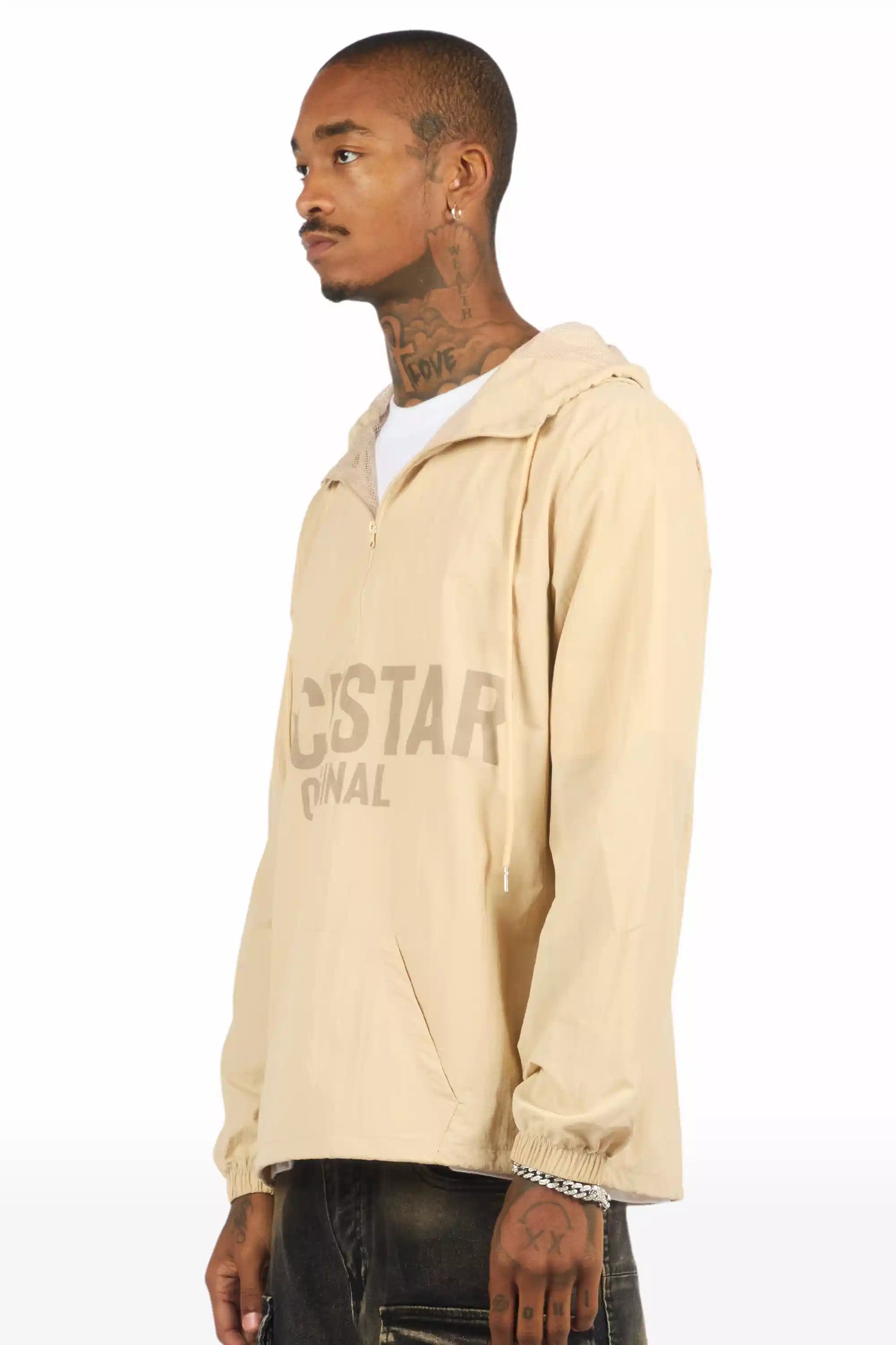Sana Beige Graphic Windbreaker