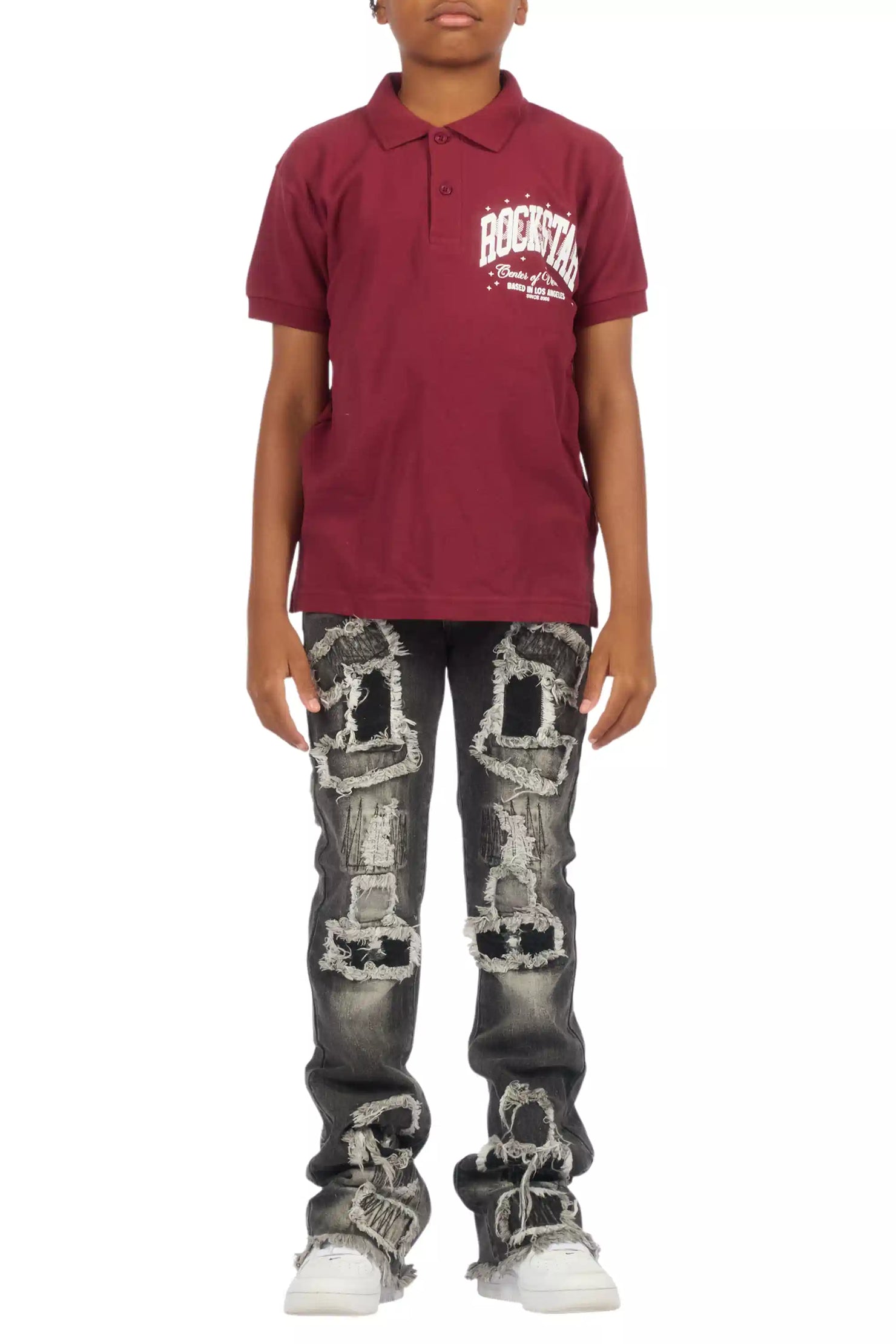 Boys Ruffo Burgundy/White Polo