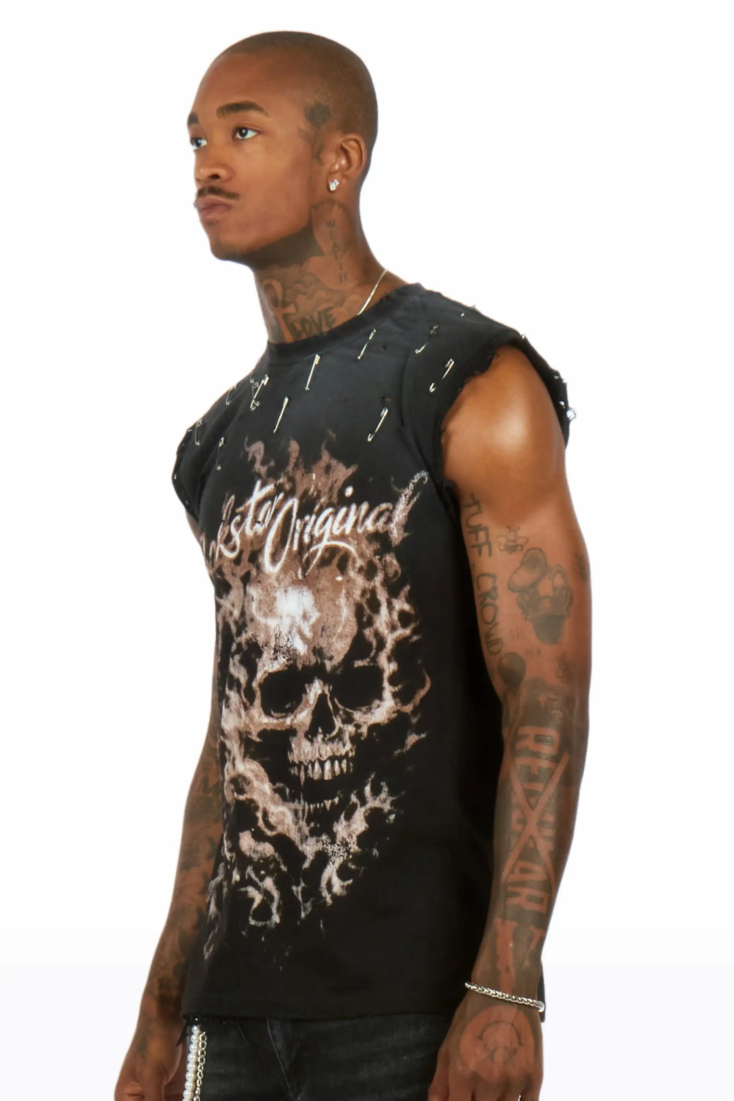 Tangie Black Oversized Cut Off T-Shirt