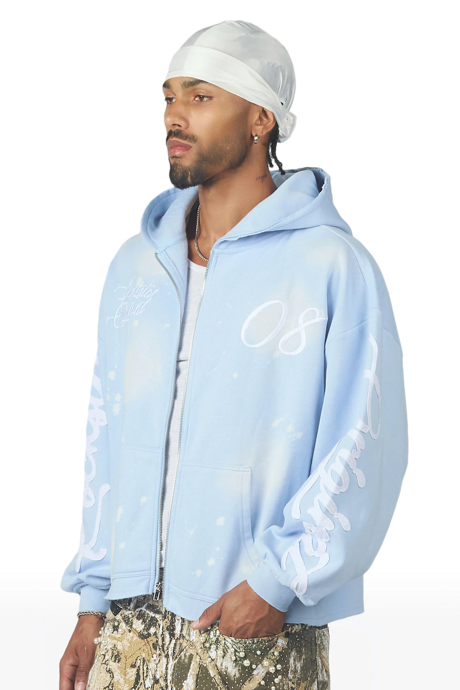 Hanif Sky Blue Zip Up Hoodie