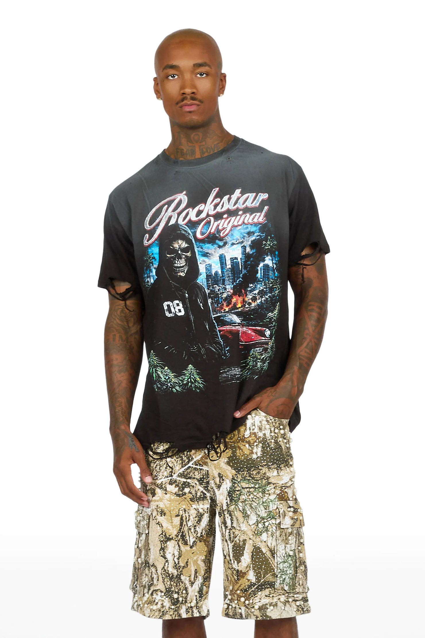 Tavian Black Oversized Graphic T-Shirt