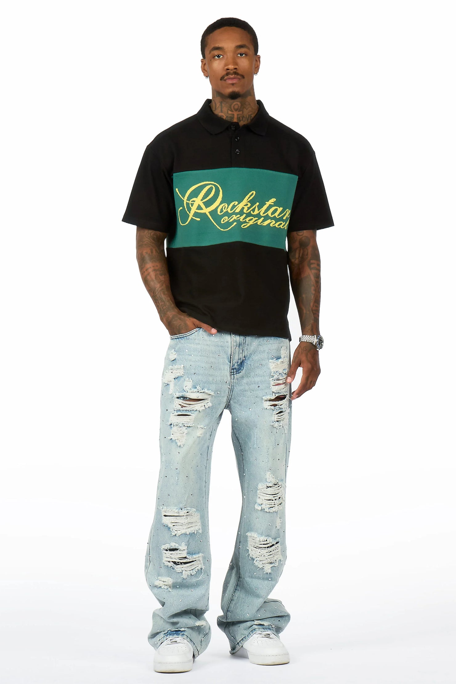 Iden Light Blue Rhinestone Baggy Fit Jean