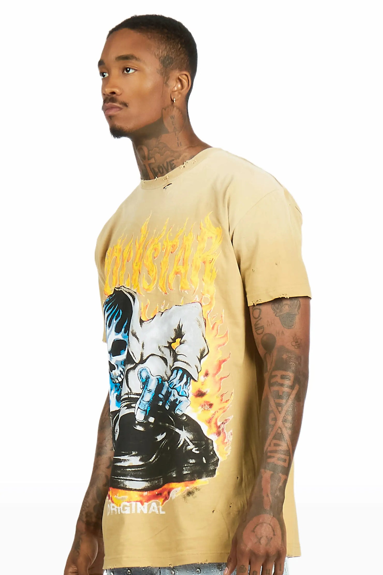 Dice Beige Oversized Graphic T-Shirt