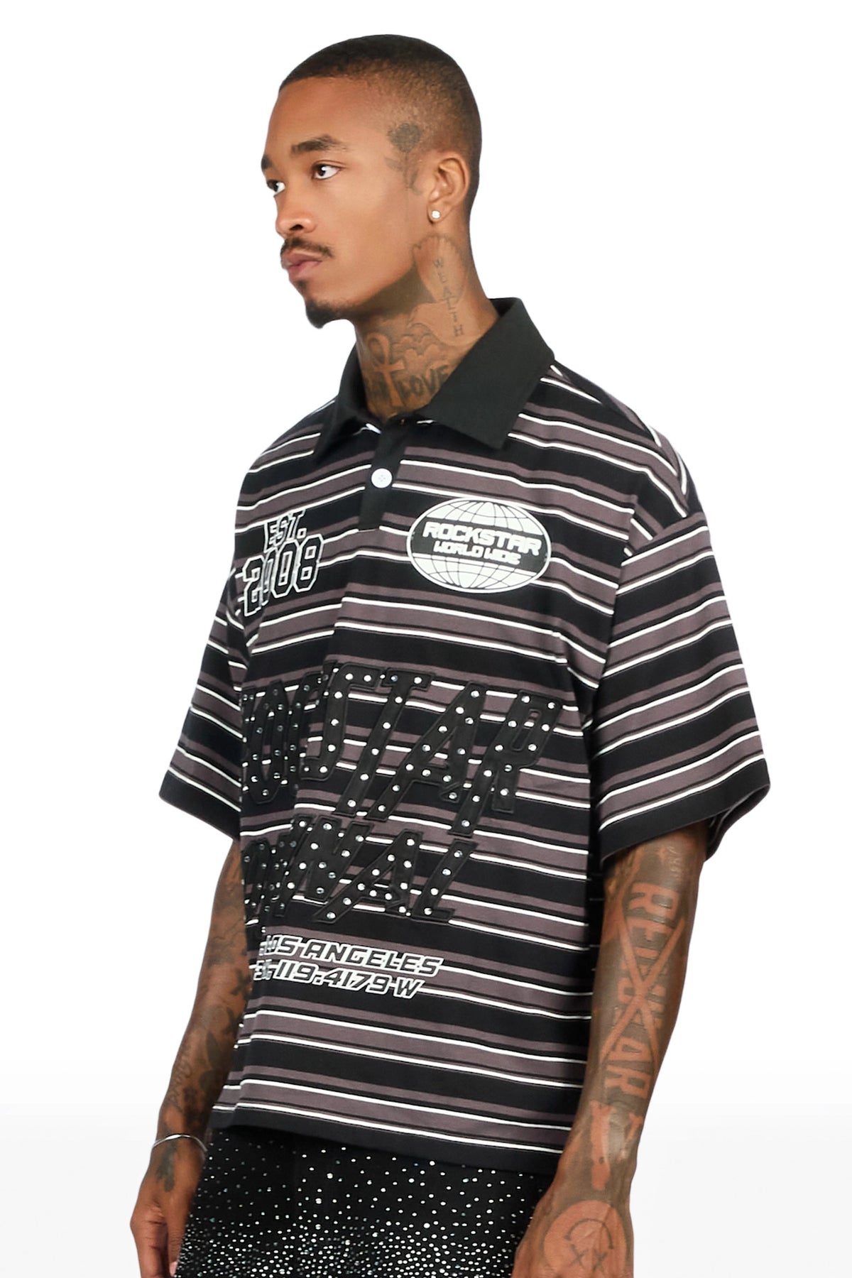 Ferry Black Rhinestone Polo Shirt