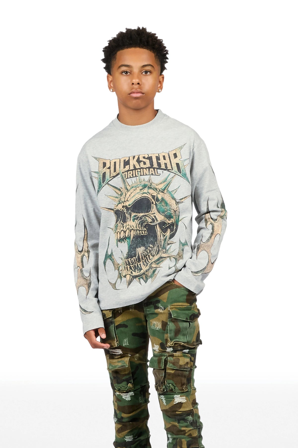 Boys Boos Heather Grey Long Sleeve Graphic T-Shirt