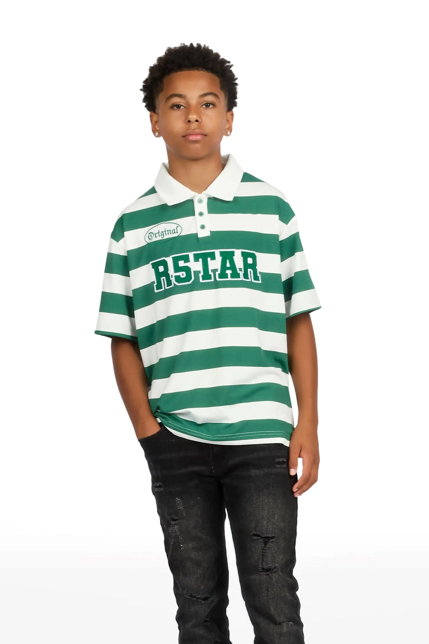 Boys Fintan Green/Cream Polo
