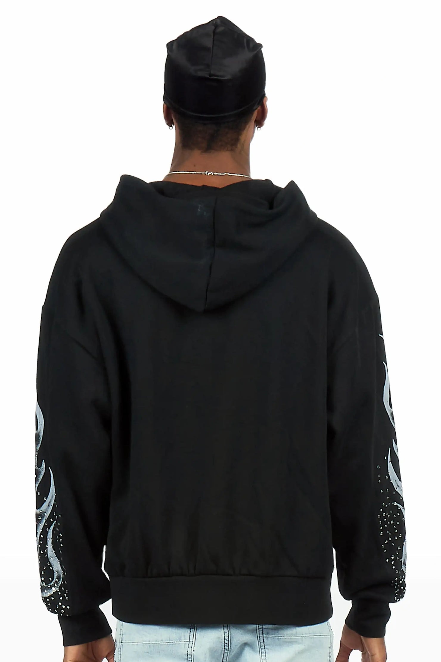 Malykz Black Rhinestone Graphic Hoodie