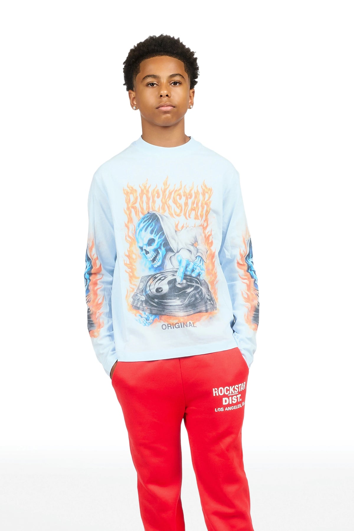 Boys Dice Light Blue Long Sleeve Graphic T-Shirt
