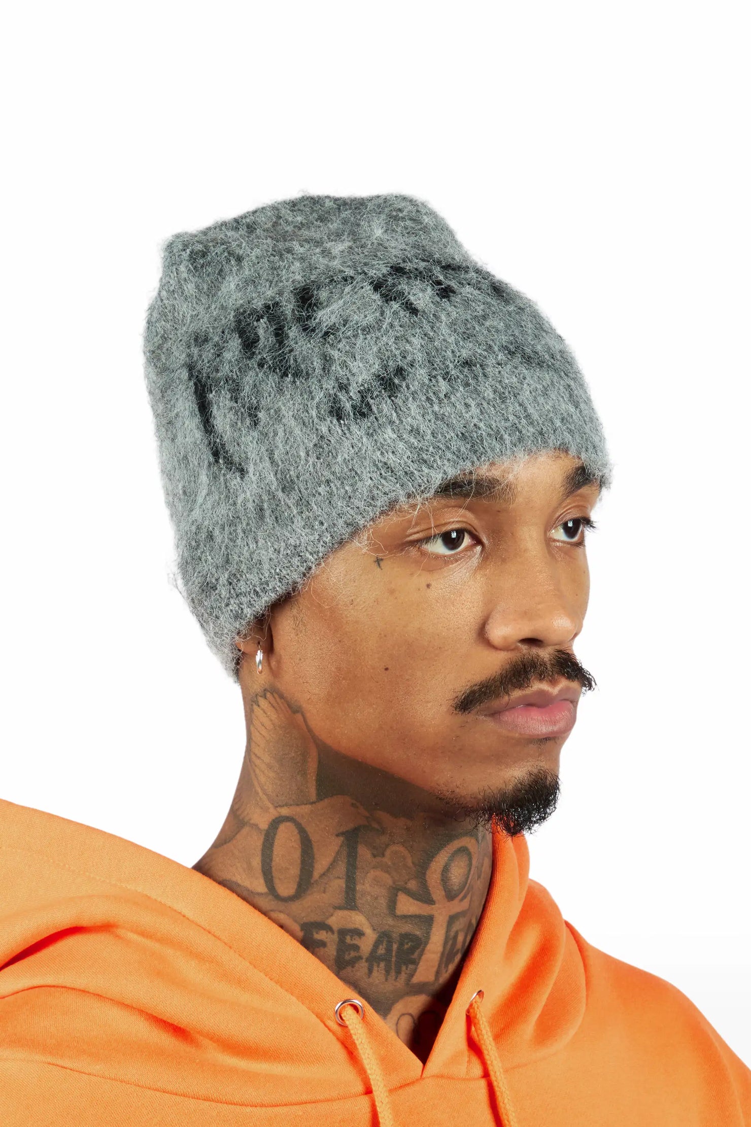 Andros Grey Knitted Mohair Beanie