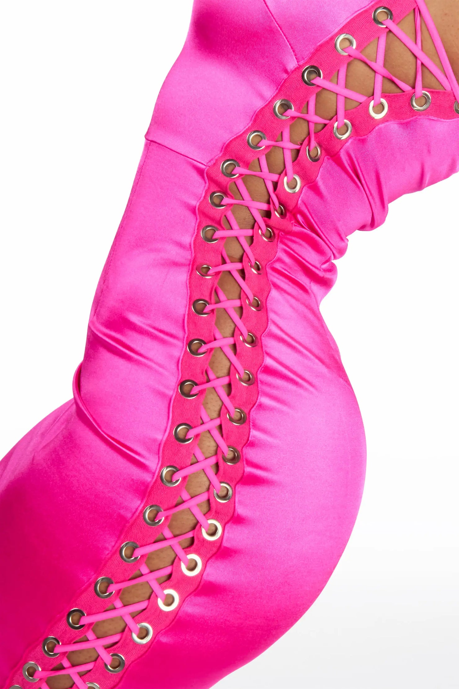 Studded-Out Lace-Up Fuchsia Midi Dress
