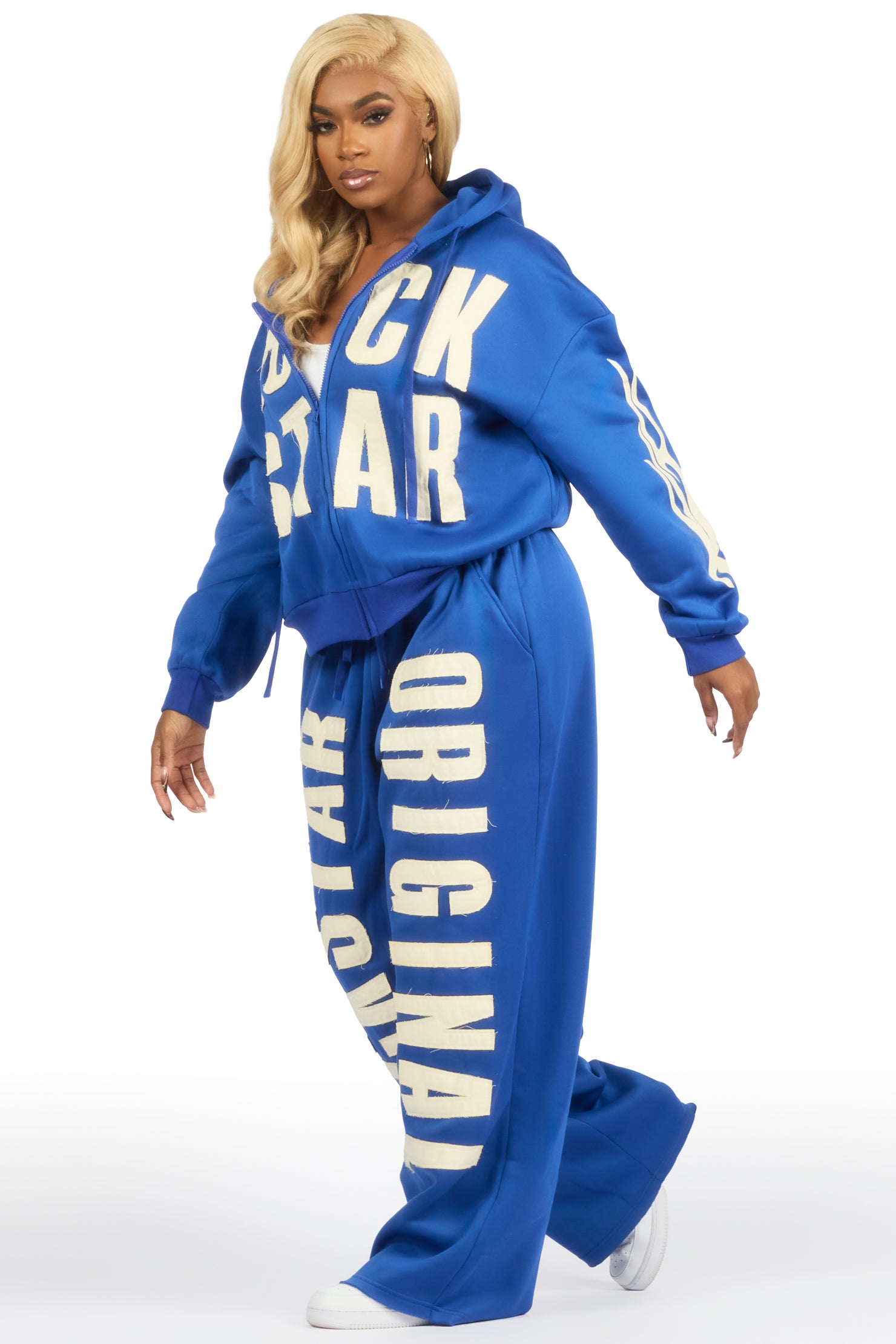 Ashira Royal Blue Baggy Fit Zip Up Track Set