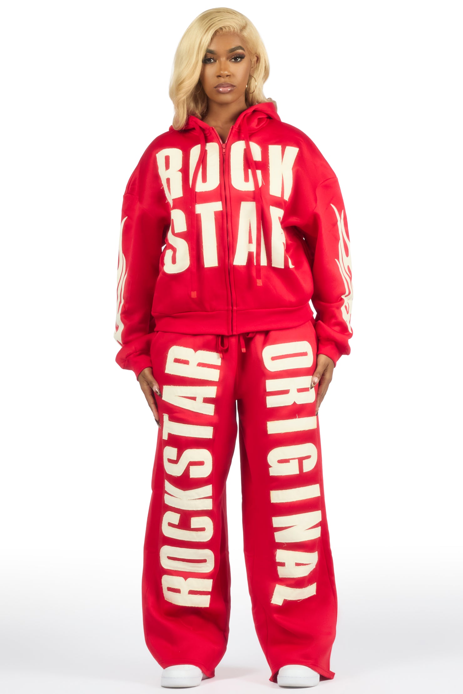 Ashira Red Baggy Fit Zip Up Track Set
