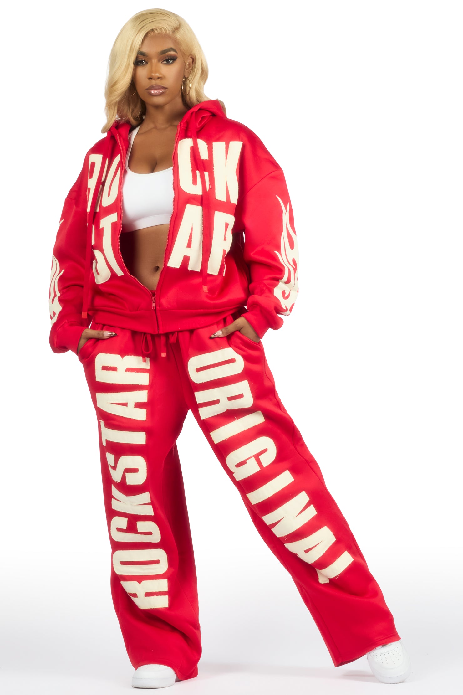 Ashira Red Baggy Fit Zip Up Track Set