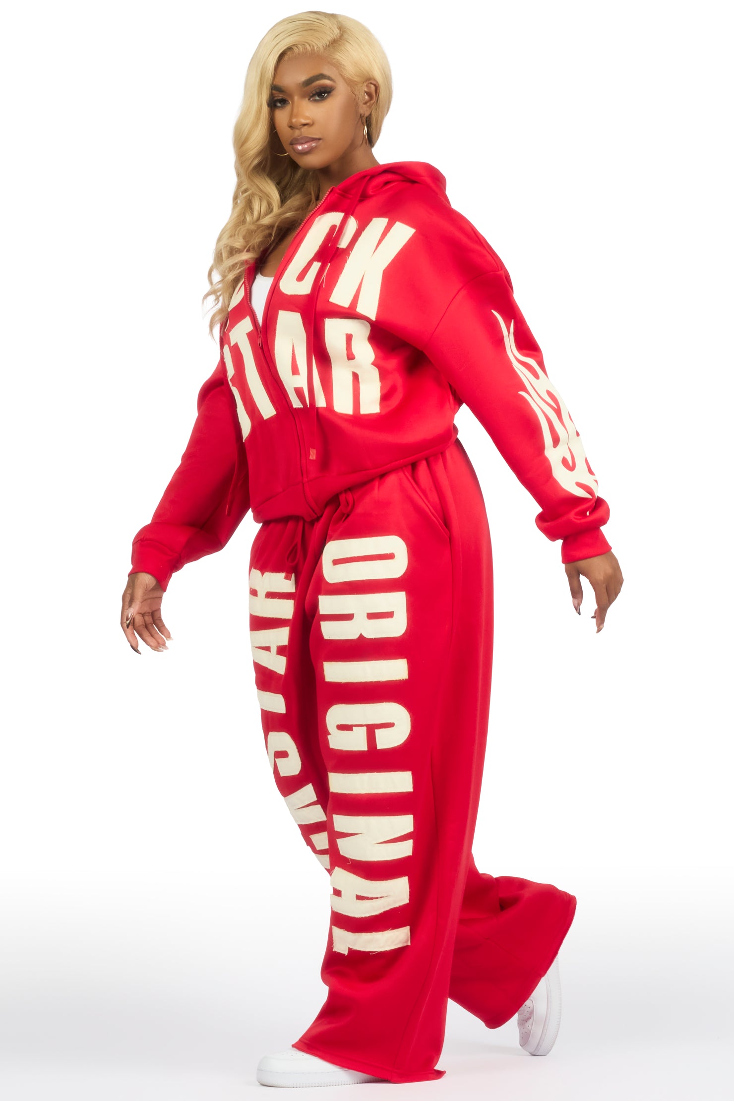 Ashira Red Baggy Fit Zip Up Track Set