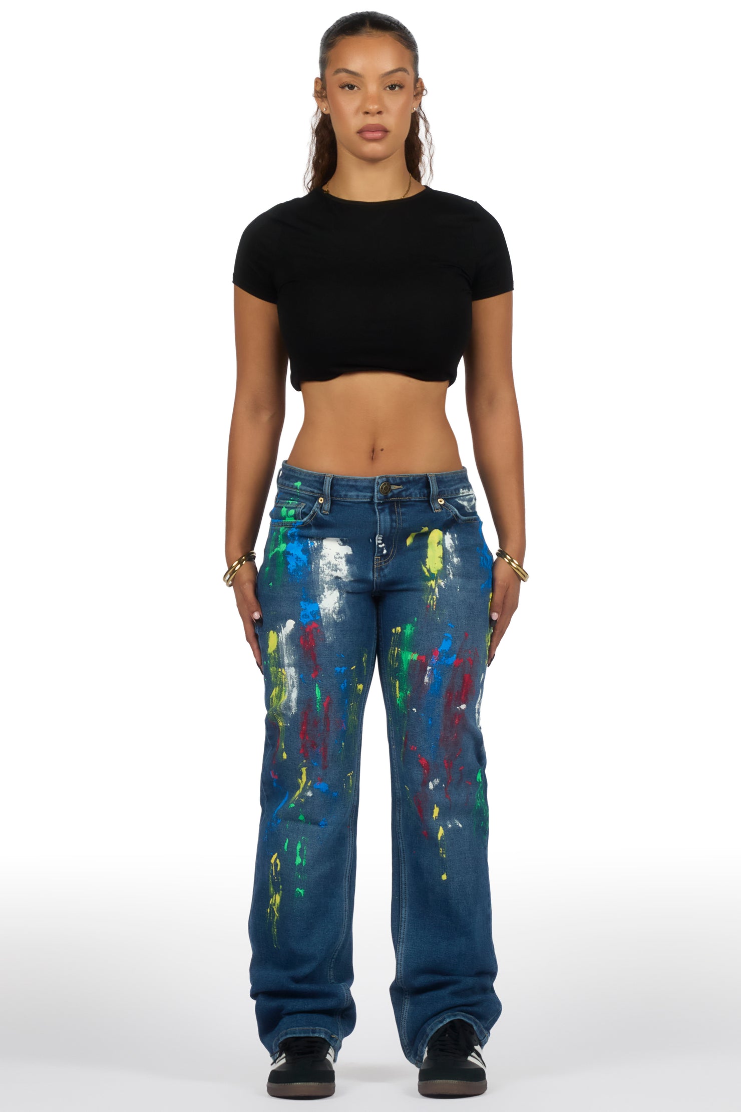 Chianne Dark Wash Painted Baggy Jean