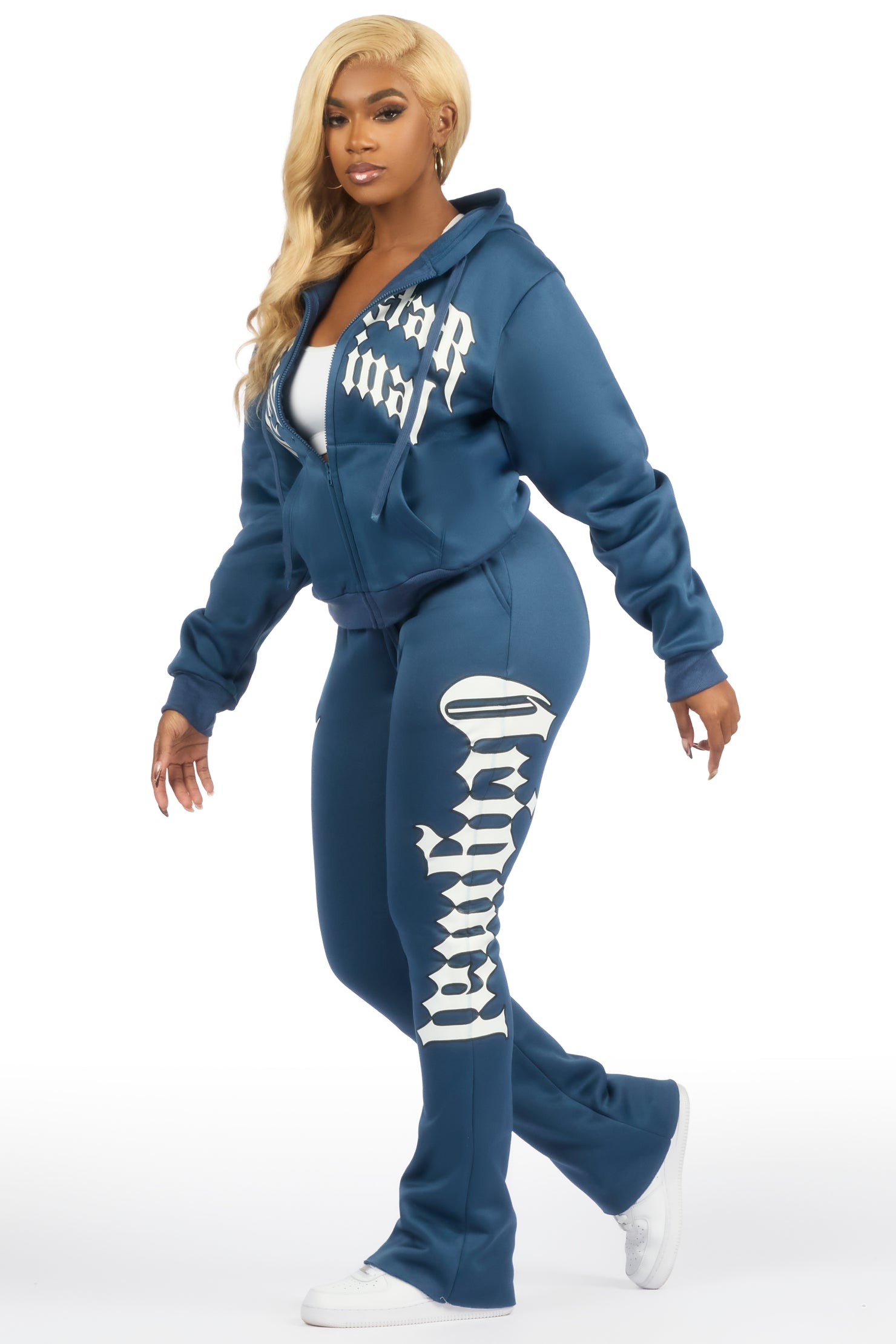 Annamarie Navy Zip Up Stacked Track Set